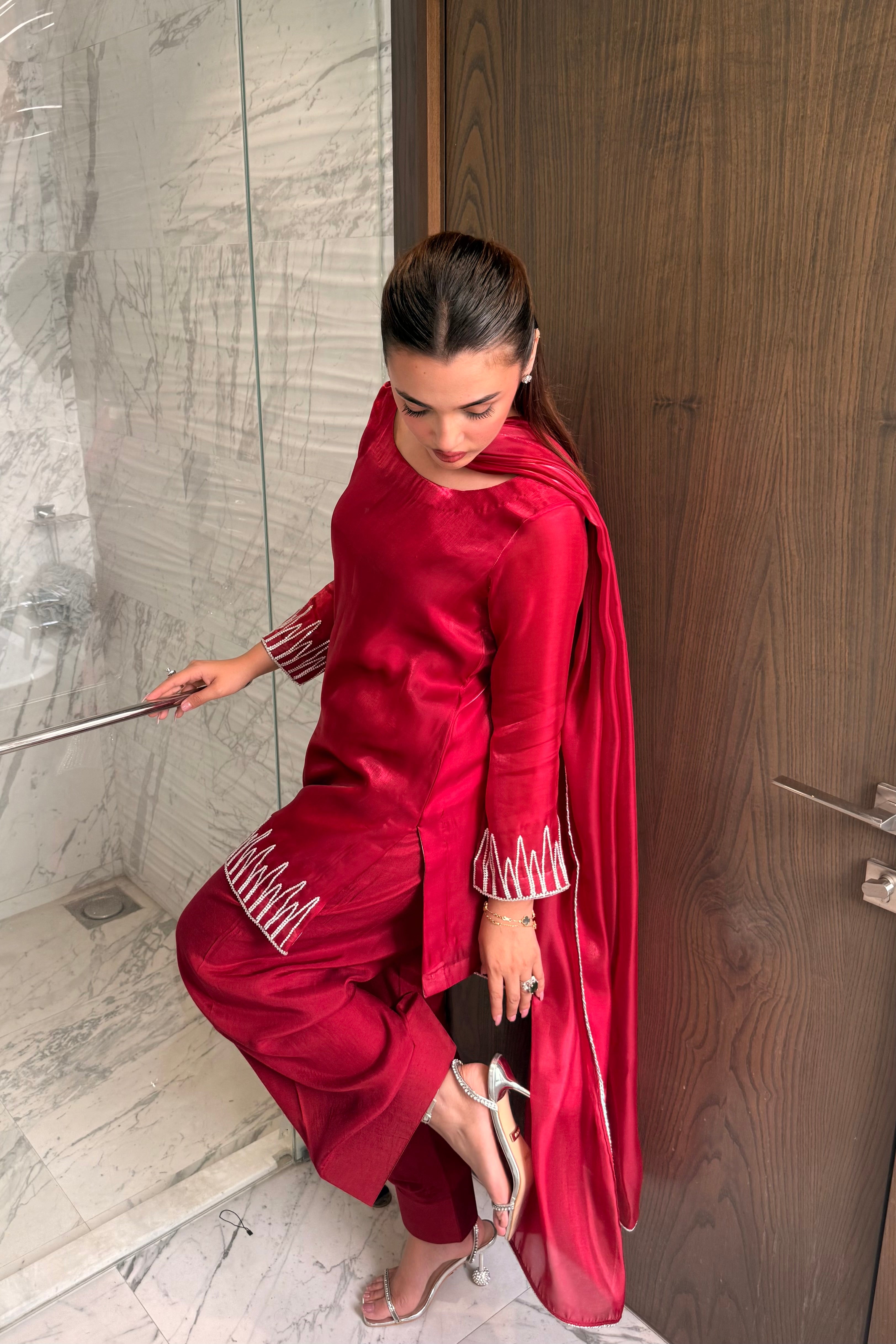 Classic Ruby Hand-Embellished Farshi Set