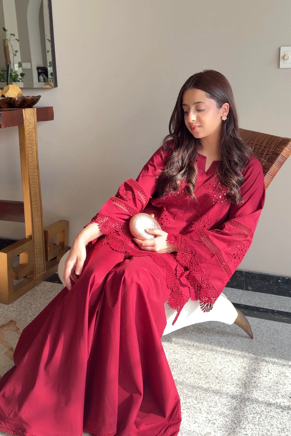MAROON CHIKANKARI 2-PC SET