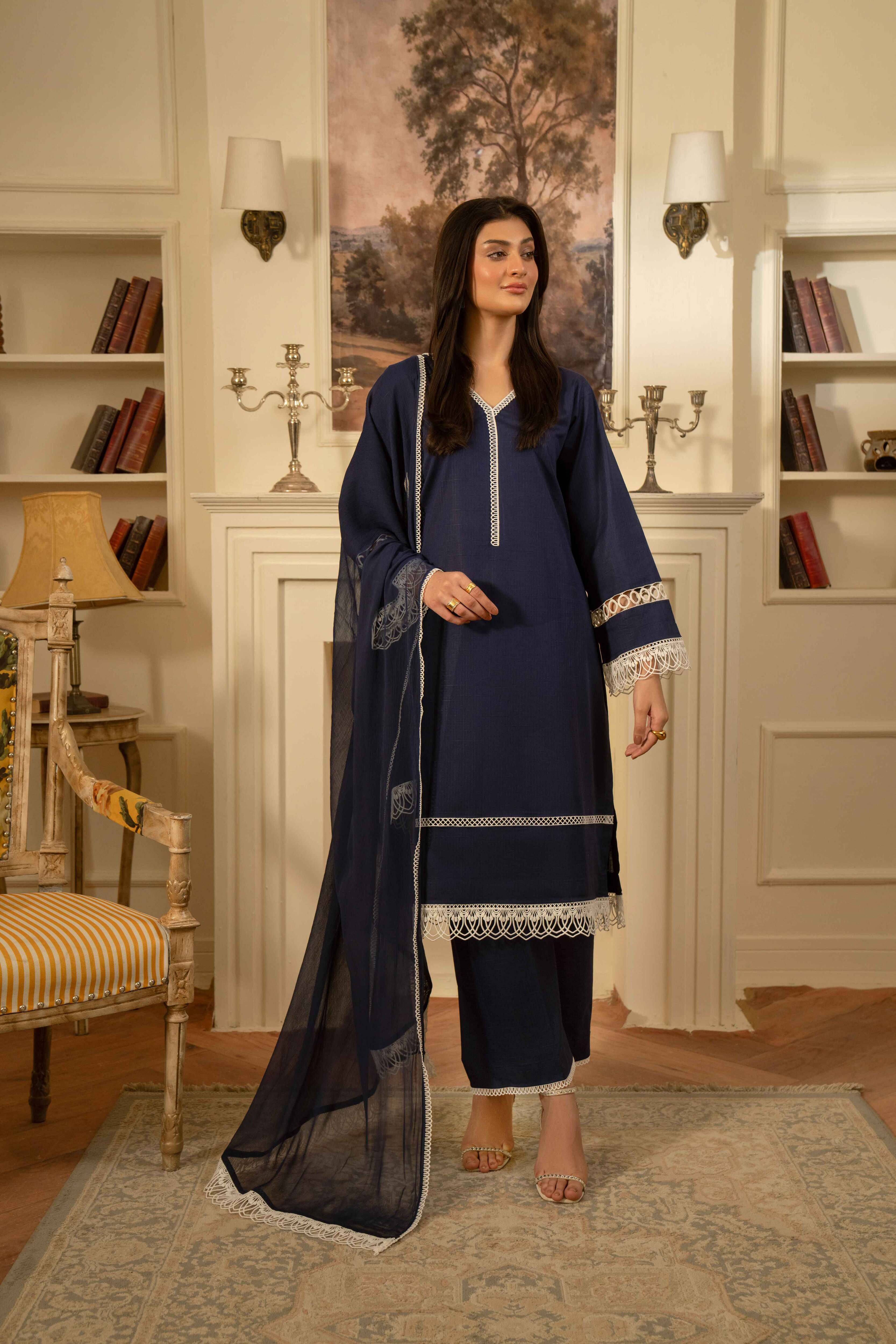 NAVY BLUE COTTON JACQUARD SET