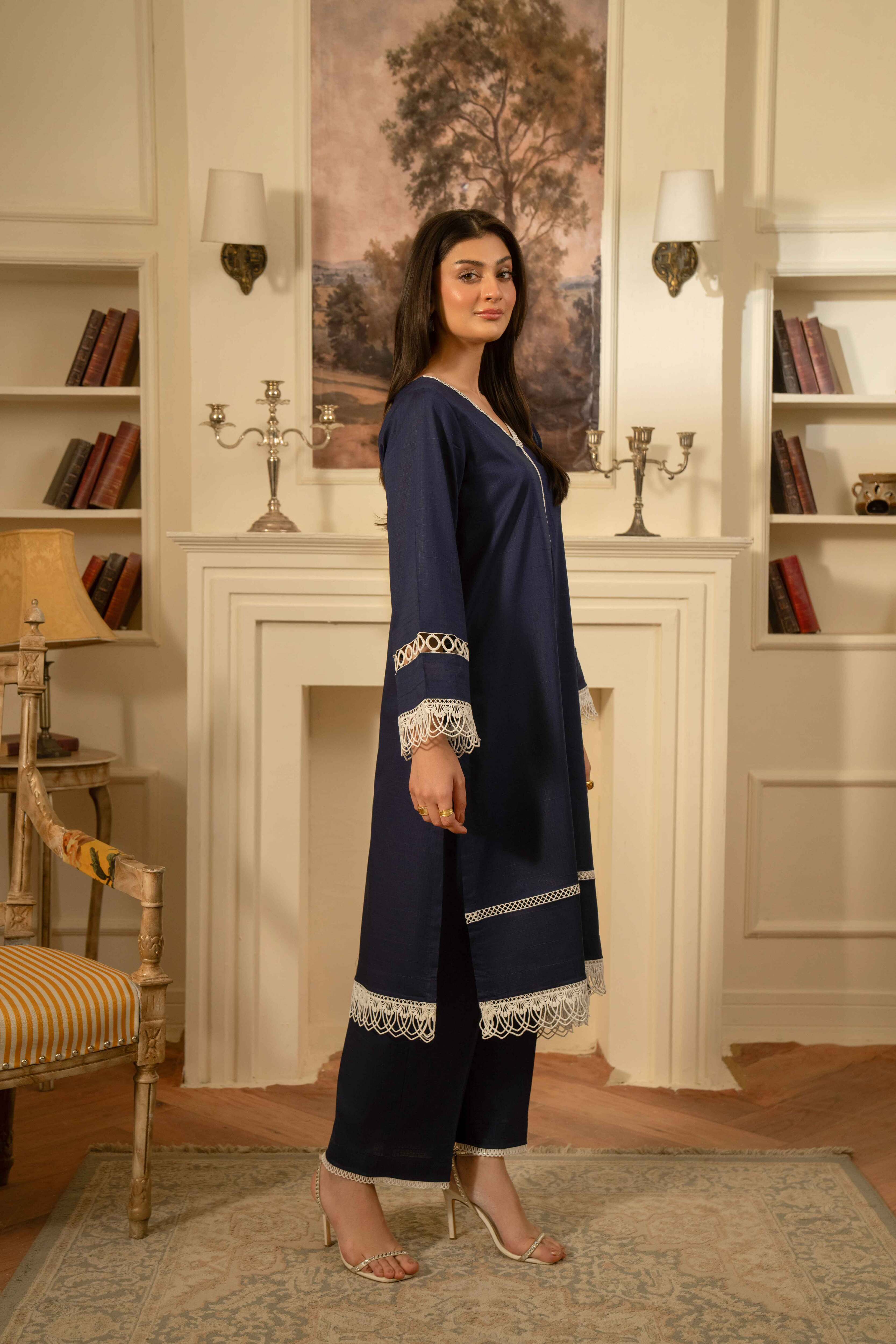 NAVY BLUE COTTON JACQUARD SET