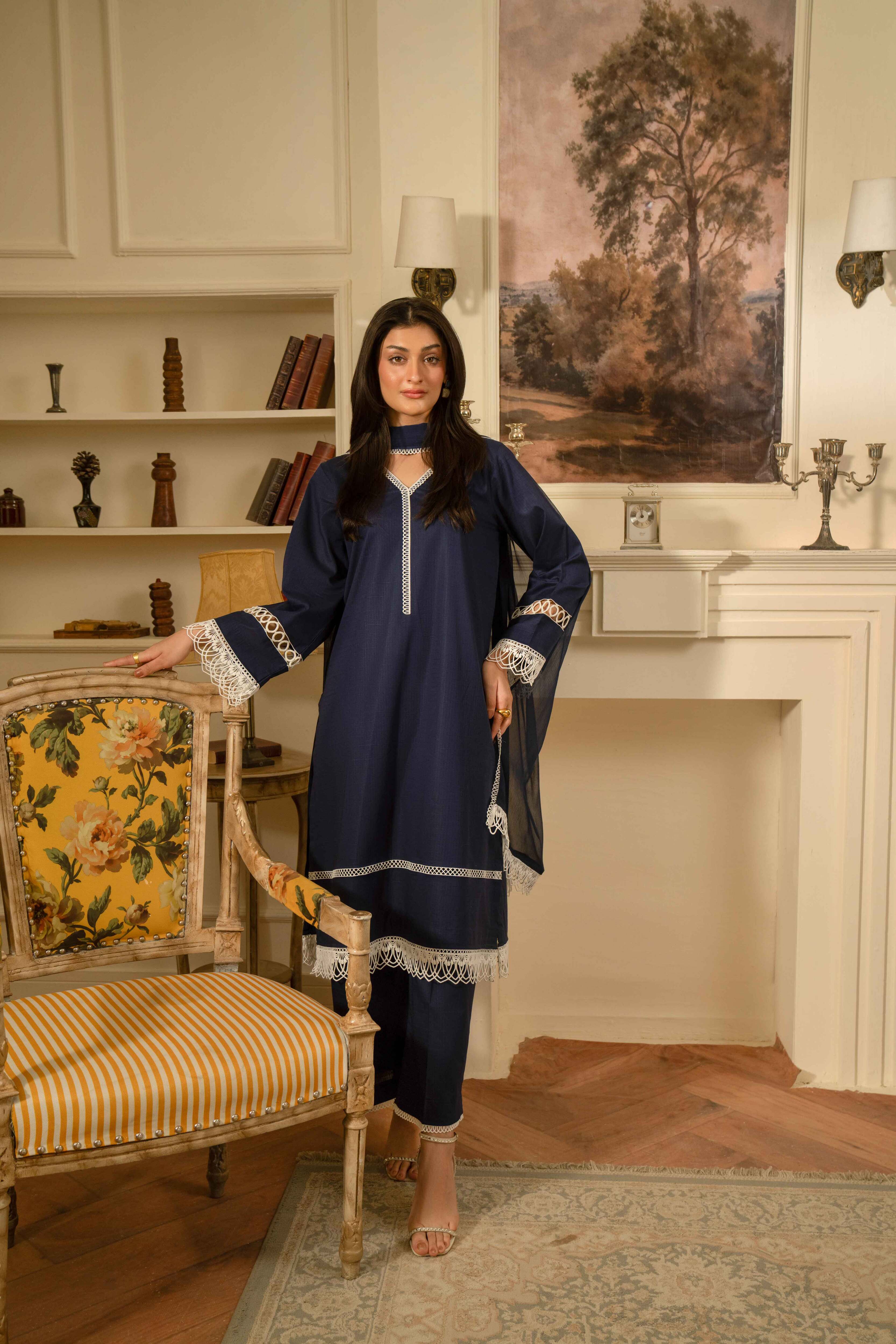 NAVY BLUE COTTON JACQUARD SET