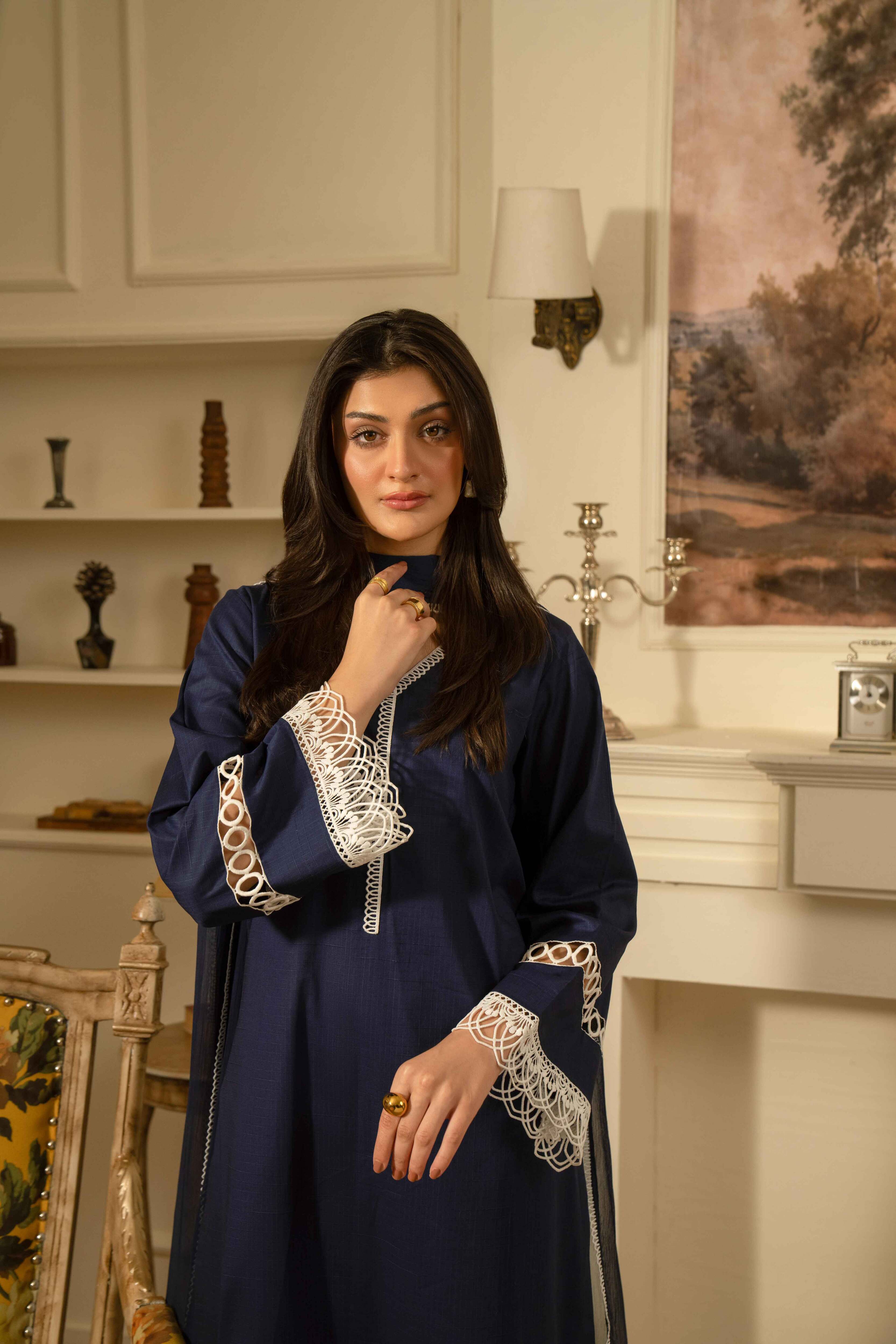 NAVY BLUE COTTON JACQUARD SET