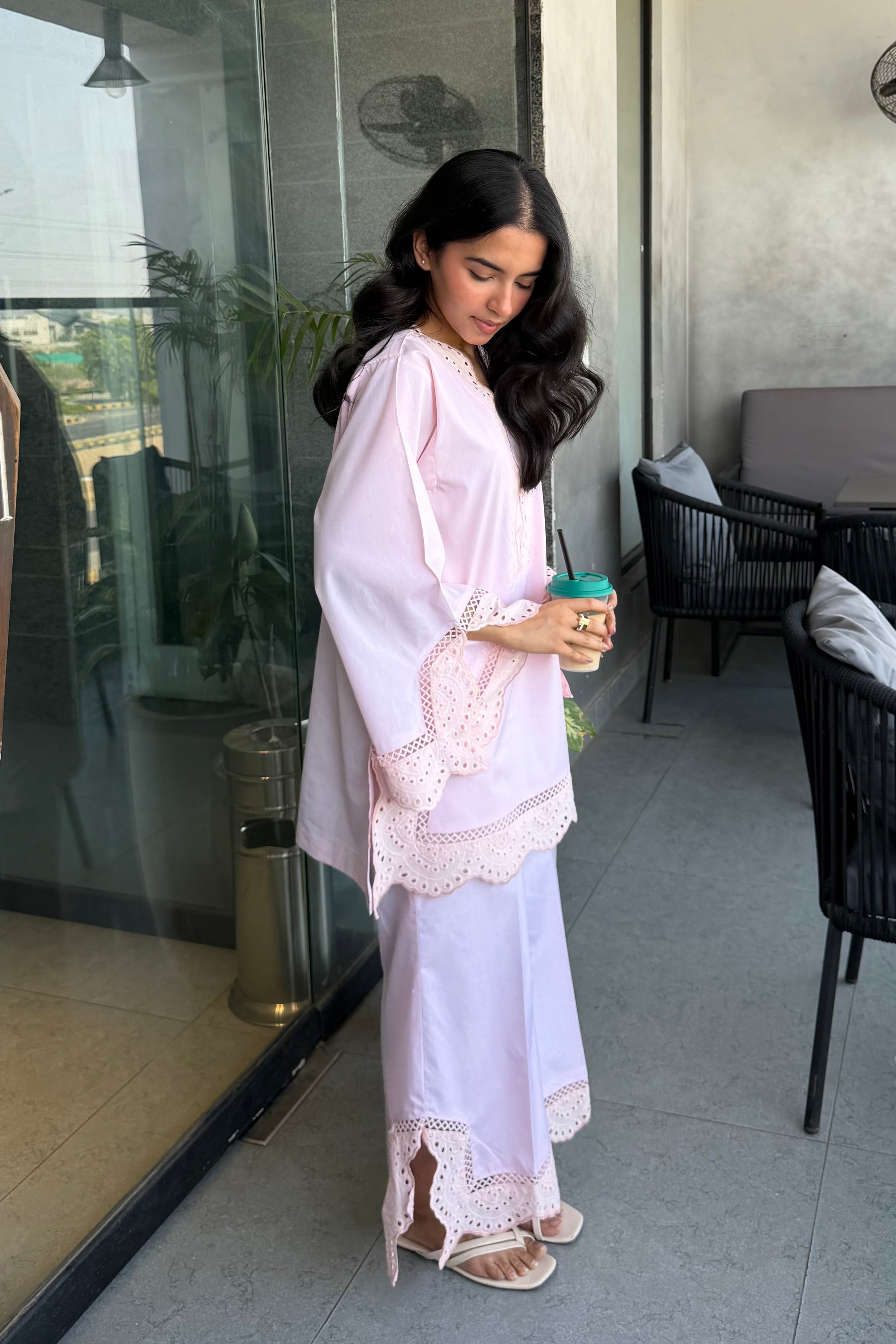 POWDER PINK CHIKANKARI 2-PC SET