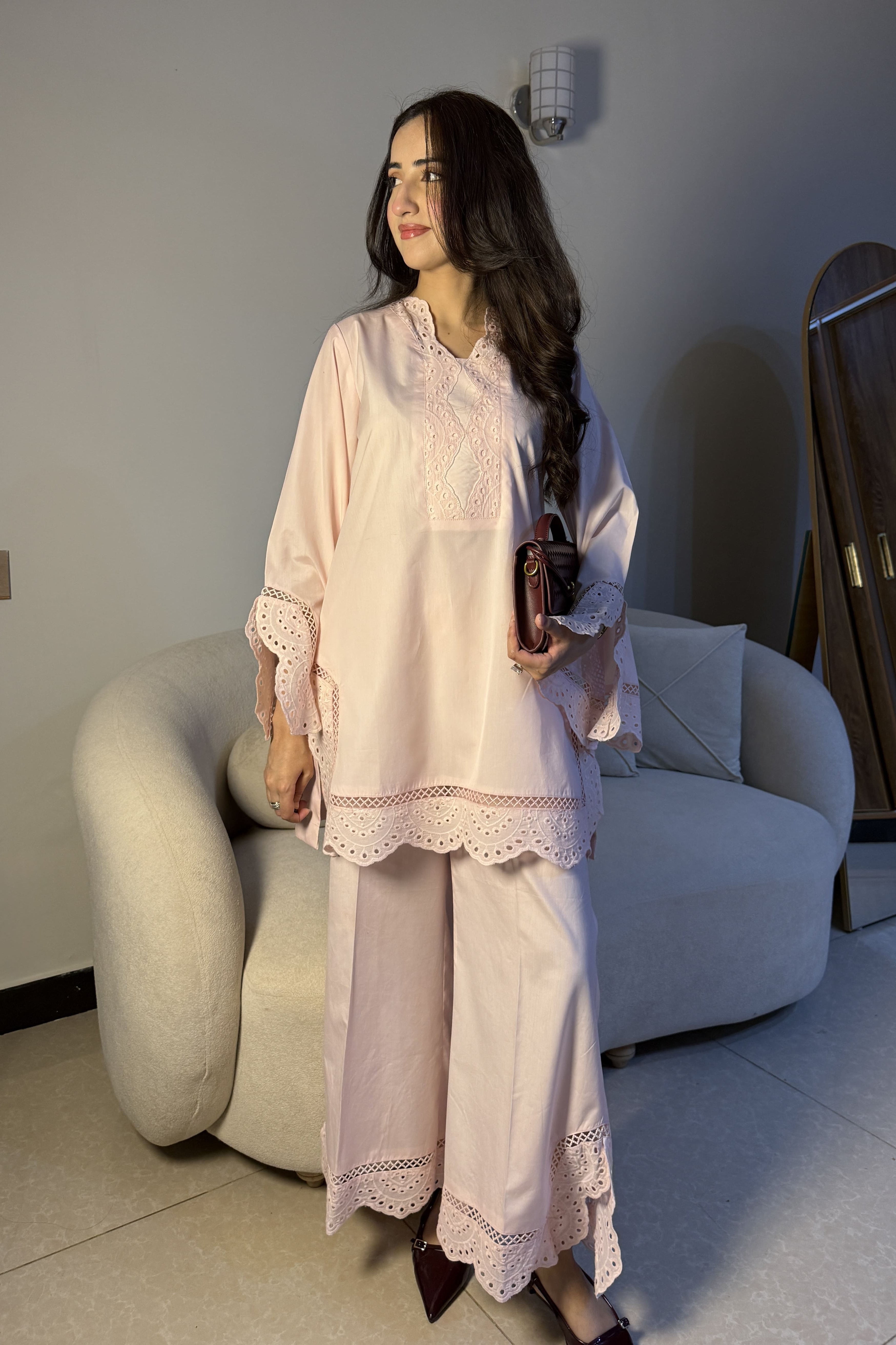 POWDER PINK CHIKANKARI 2-PC SET
