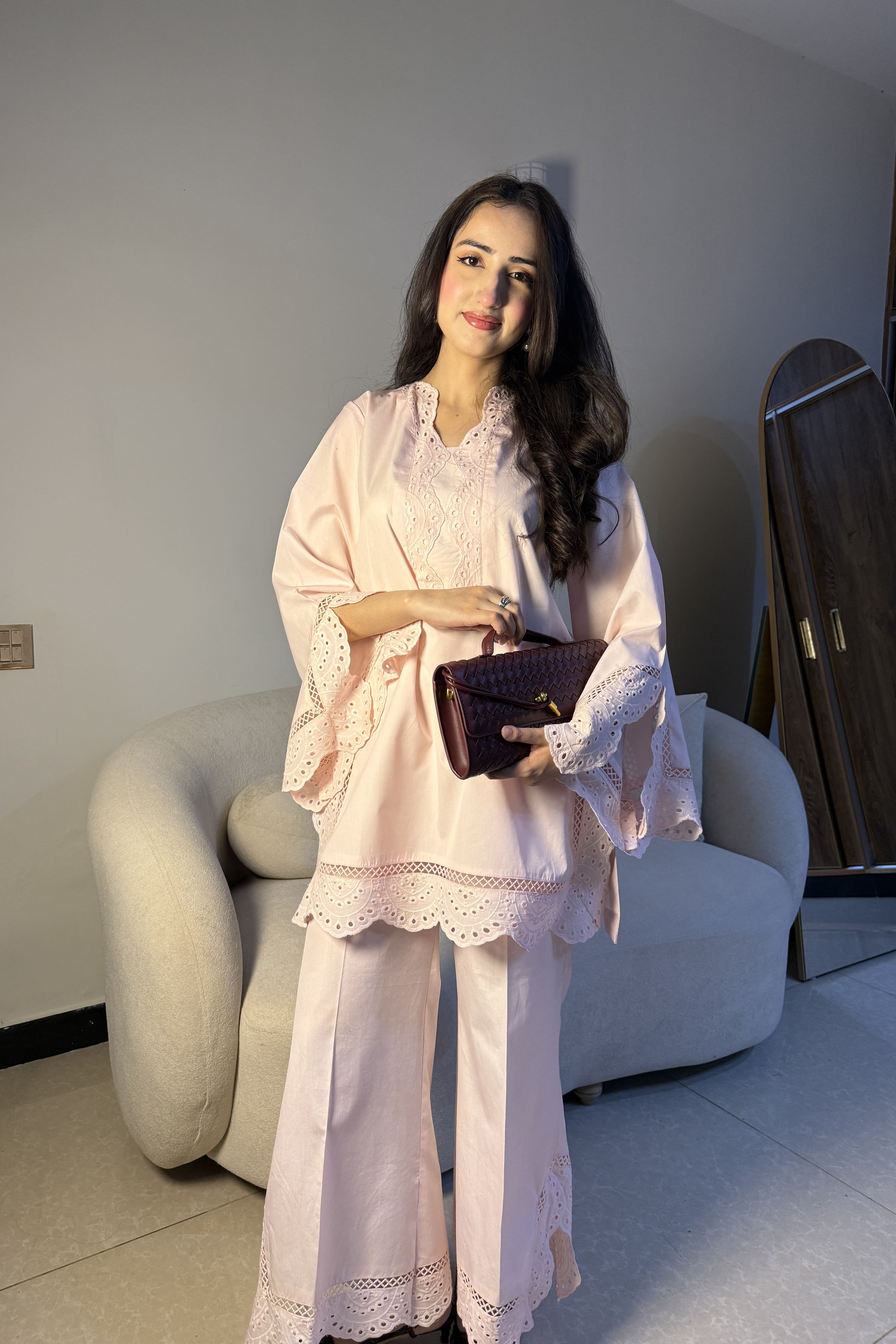 POWDER PINK CHIKANKARI 2-PC SET