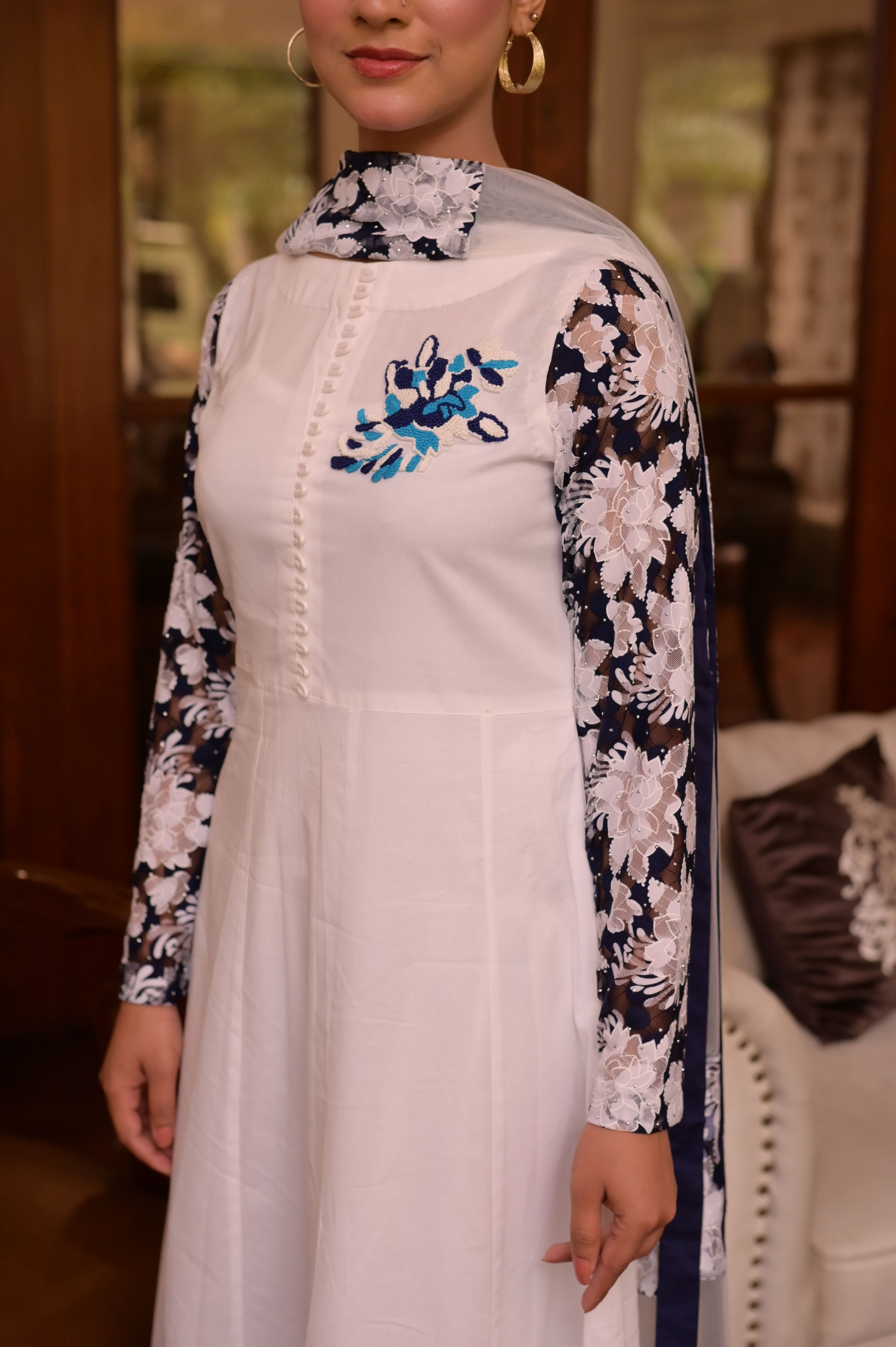 WHITE HAND-EMBROIDERED 2-PC DRESS