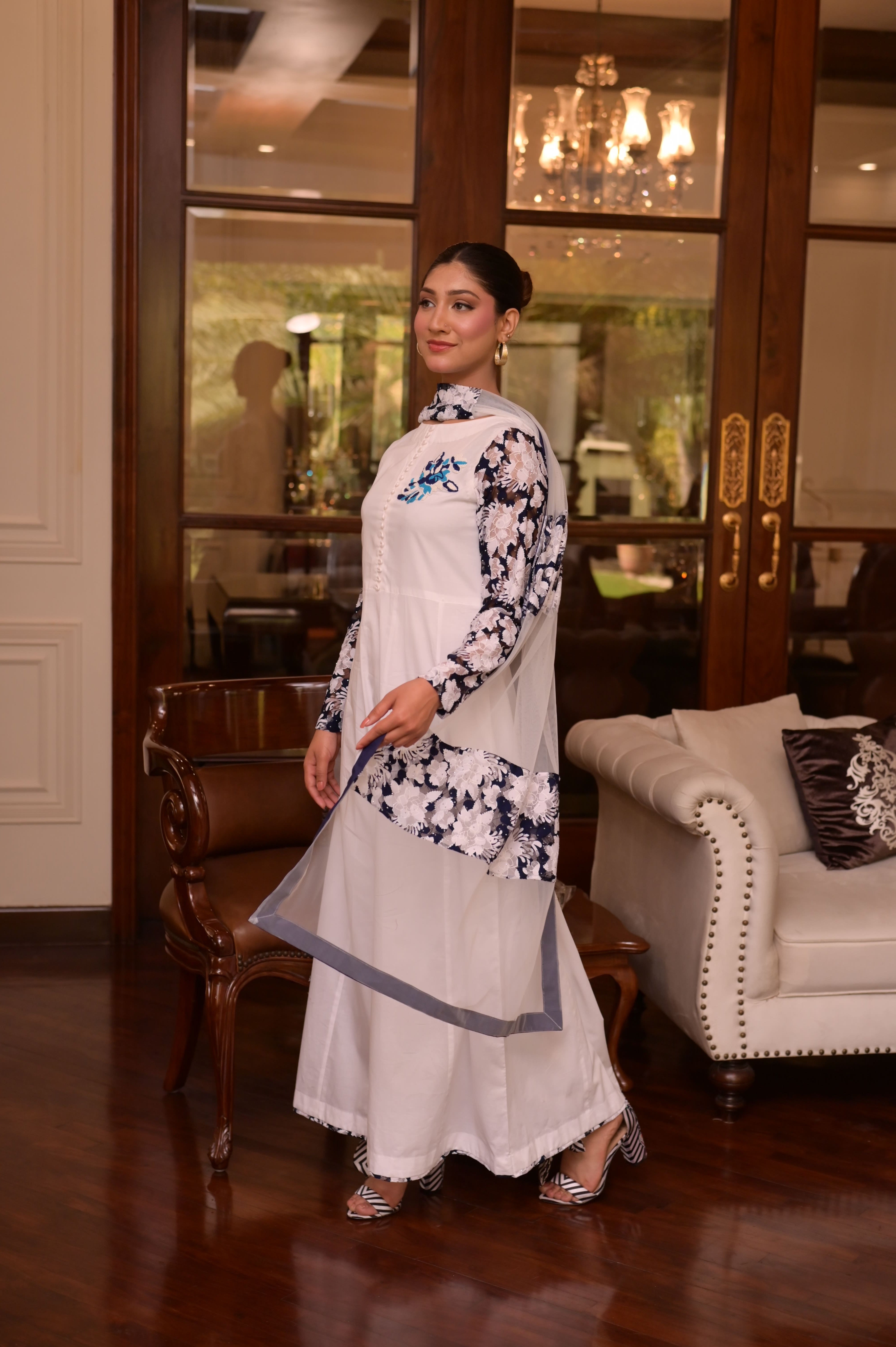 WHITE HAND-EMBROIDERED 2-PC DRESS