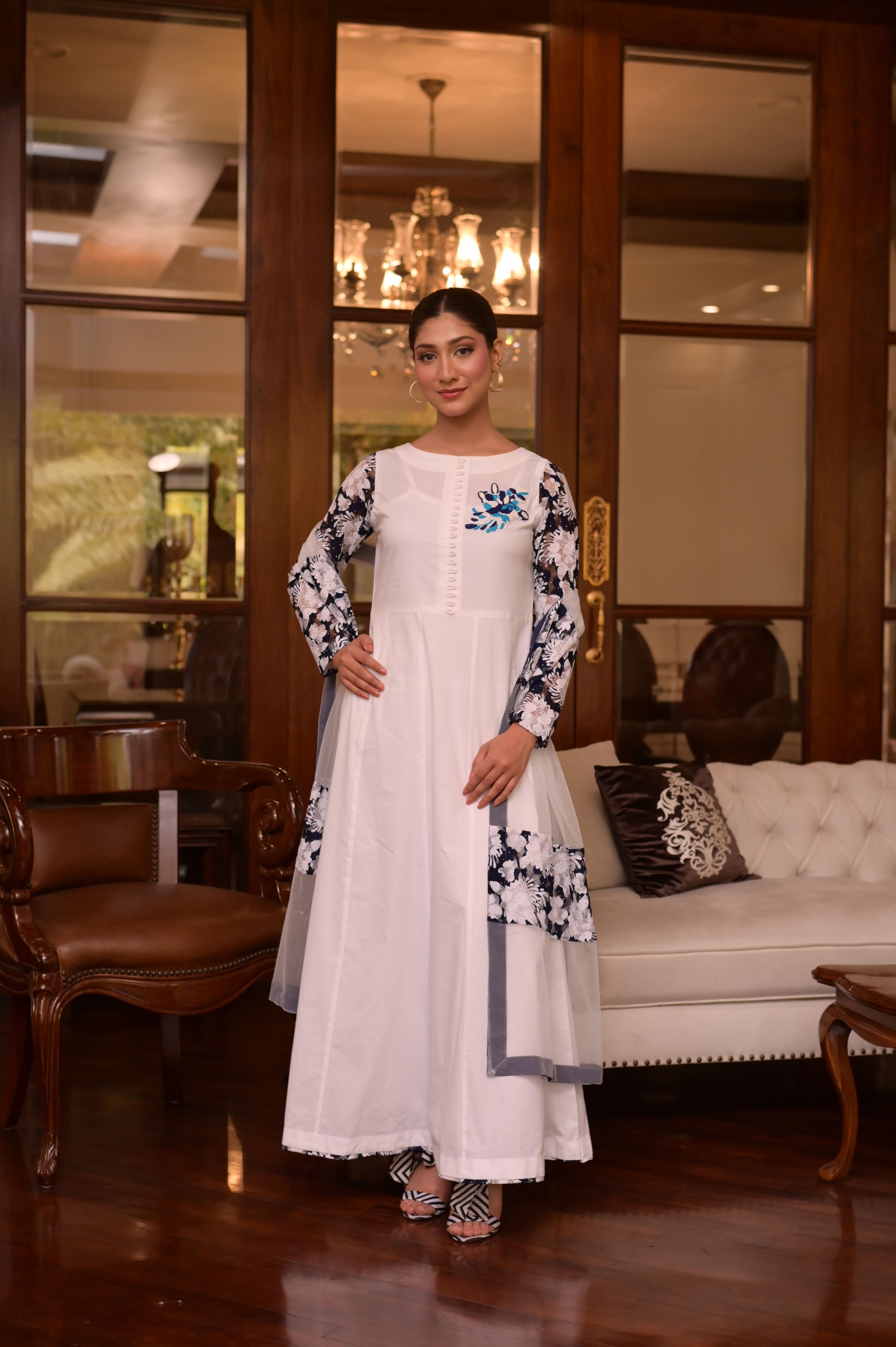 WHITE HAND-EMBROIDERED 2-PC DRESS