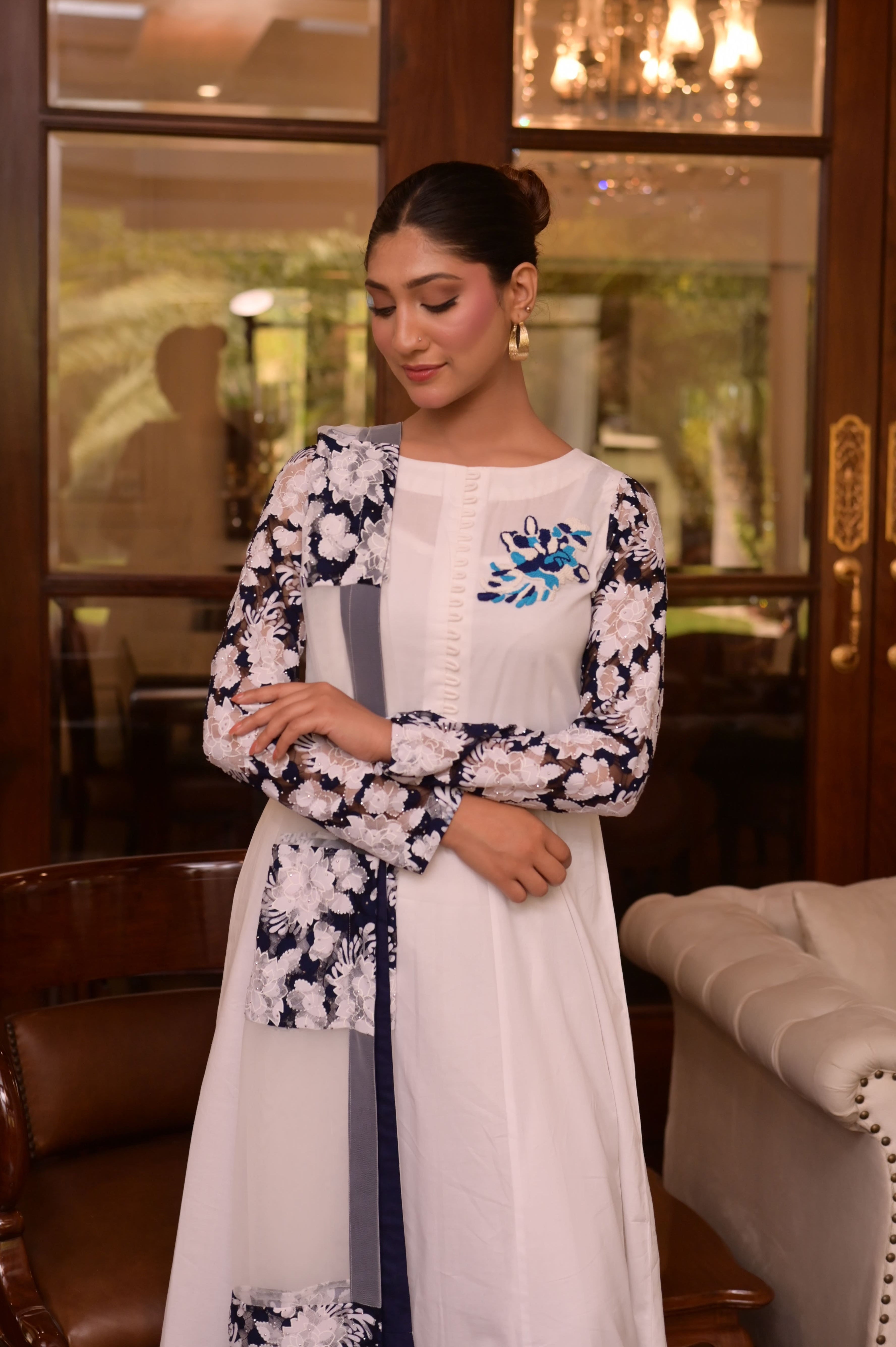 WHITE HAND-EMBROIDERED 2-PC DRESS