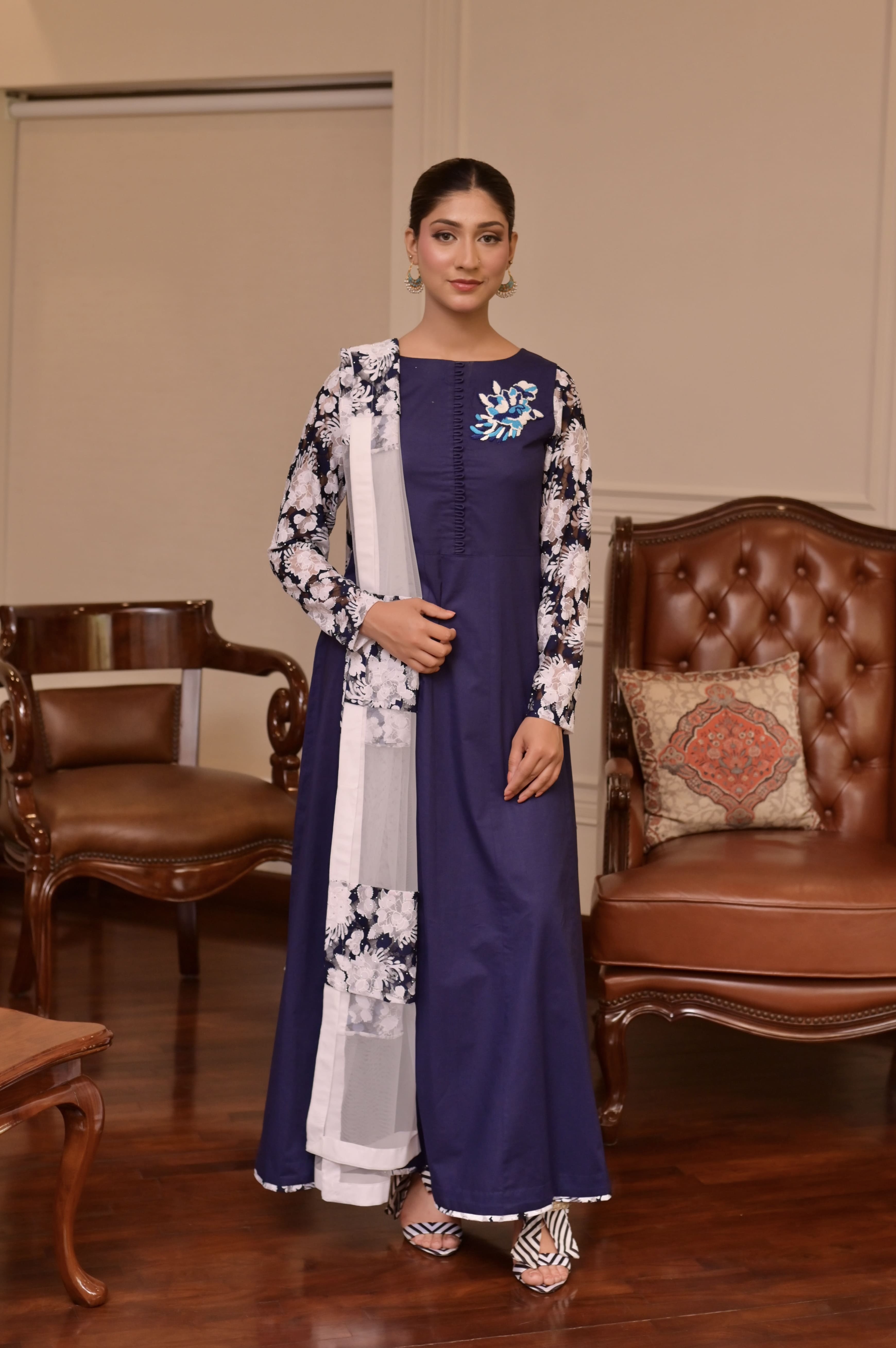 NAVY BLUE HAND-EMBROIDERED 2-PC DRESS
