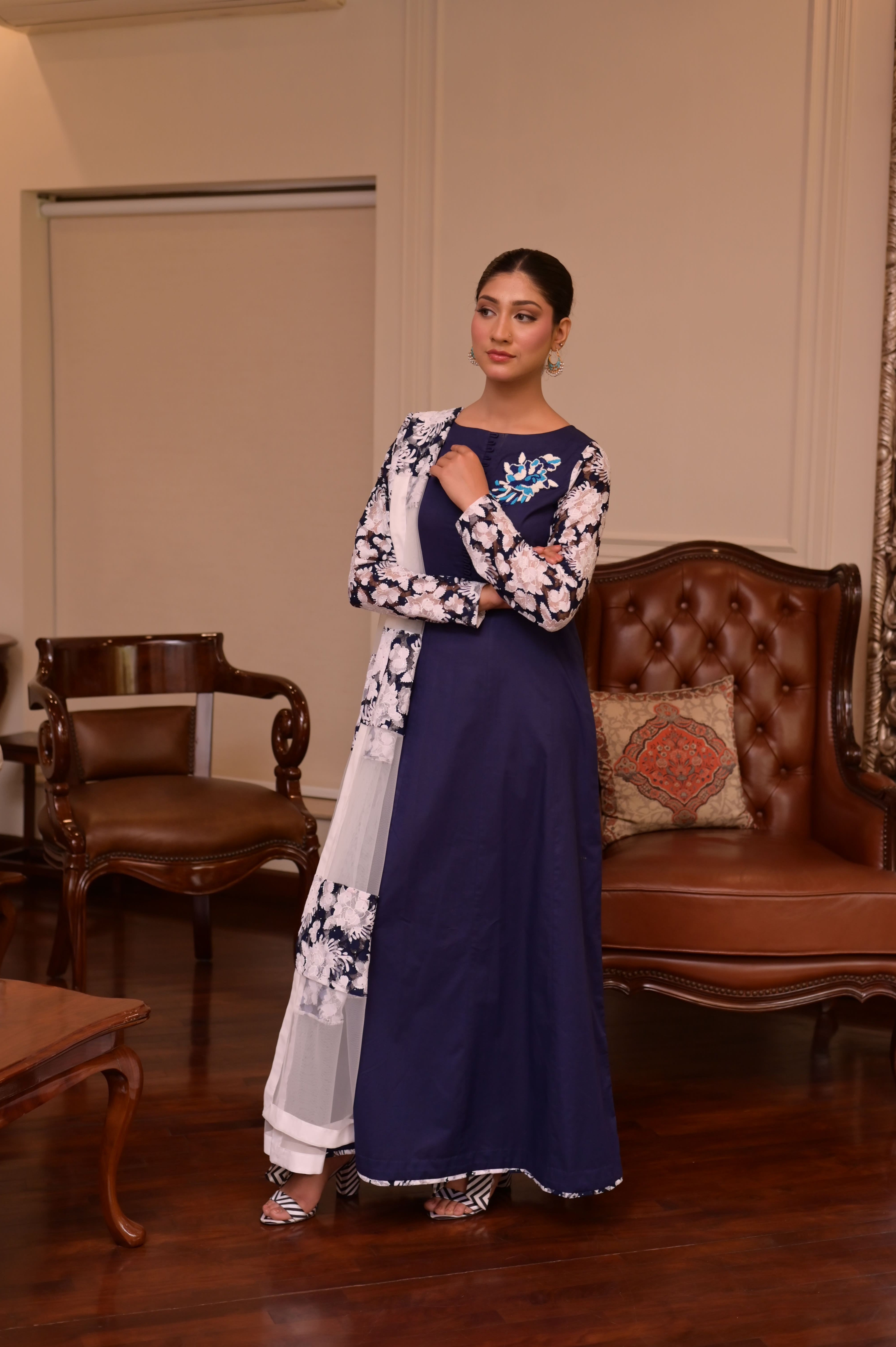 NAVY BLUE HAND-EMBROIDERED 2-PC DRESS