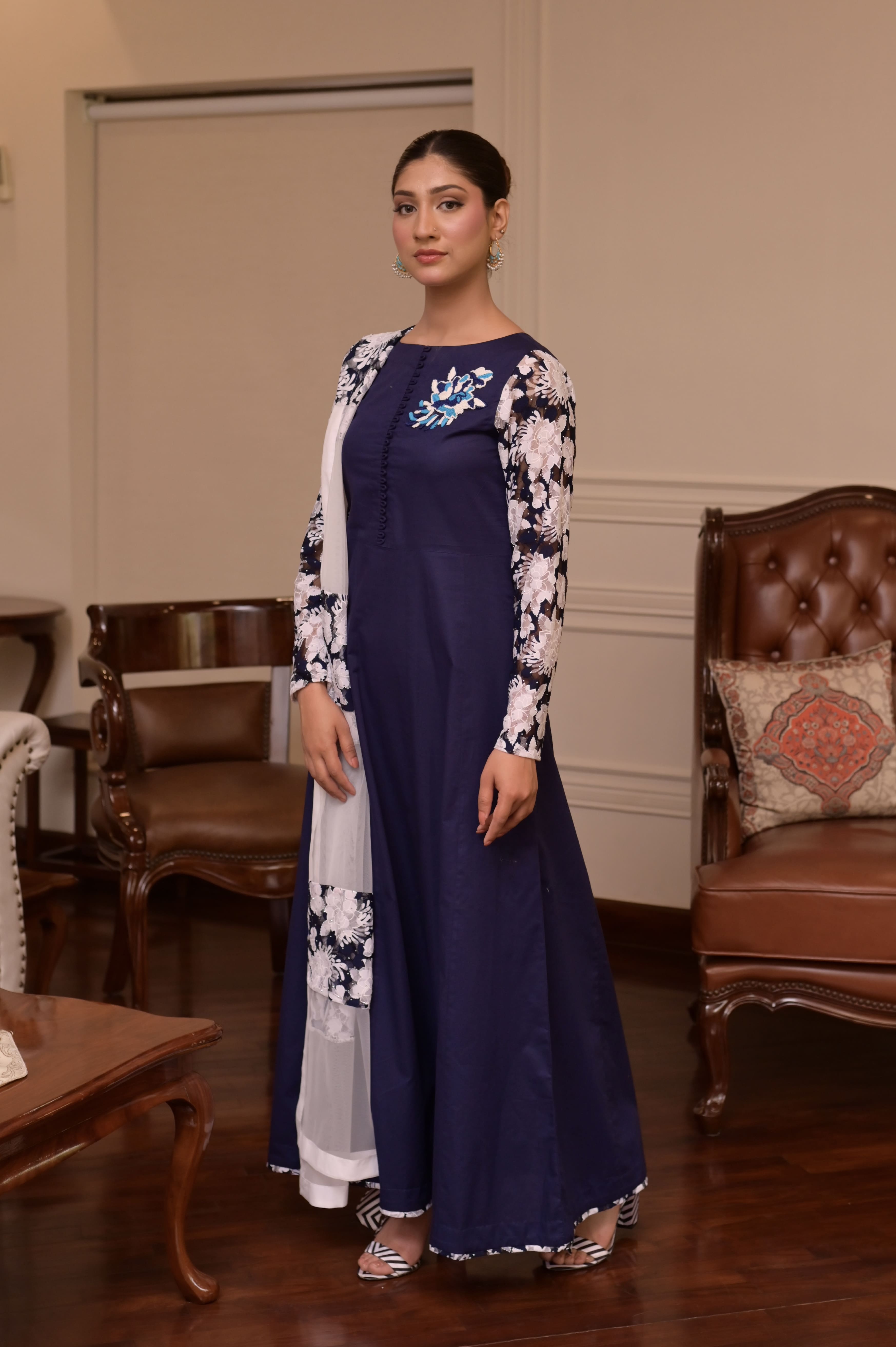 NAVY BLUE HAND-EMBROIDERED 2-PC DRESS