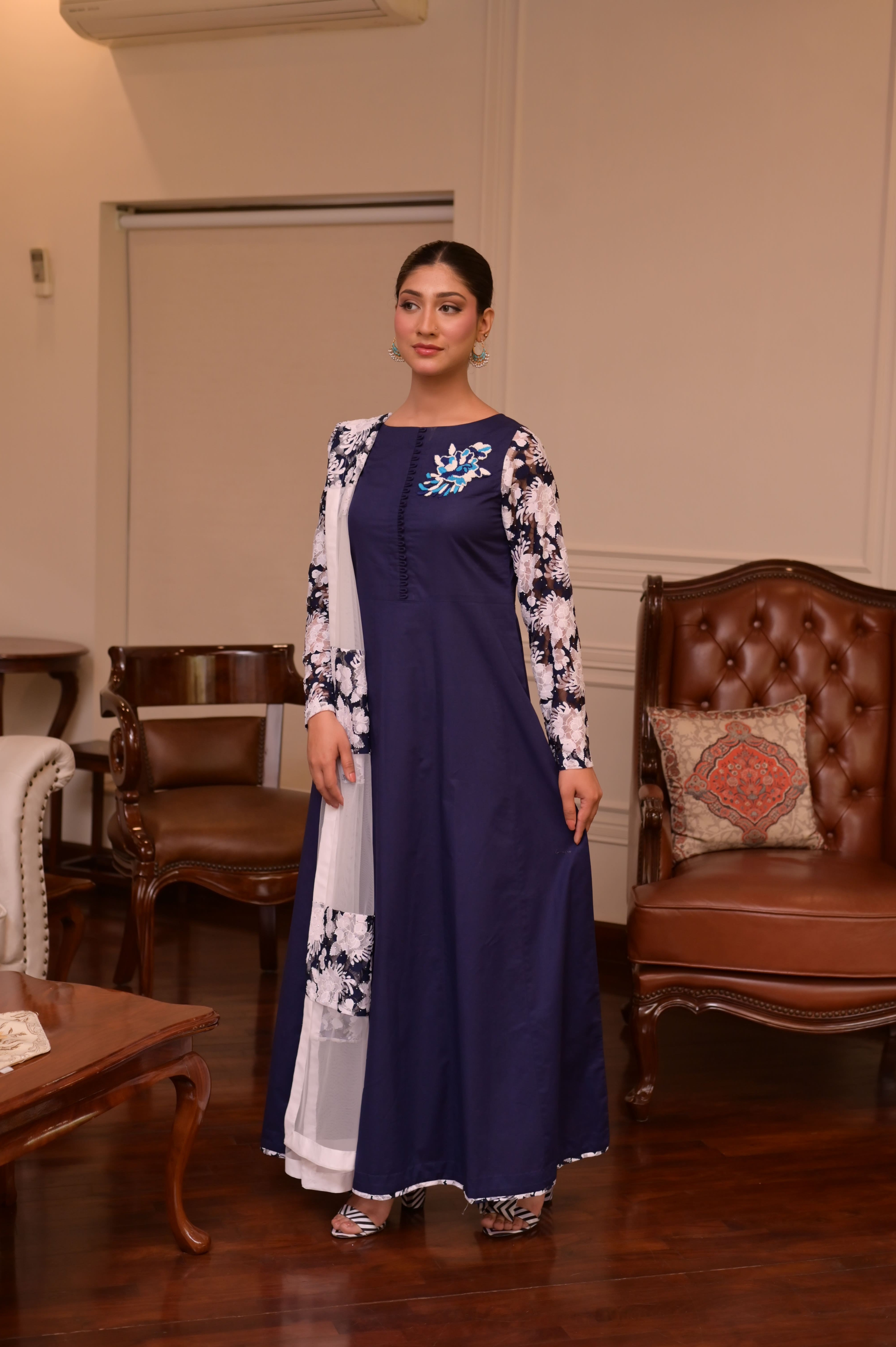NAVY BLUE HAND-EMBROIDERED 2-PC DRESS