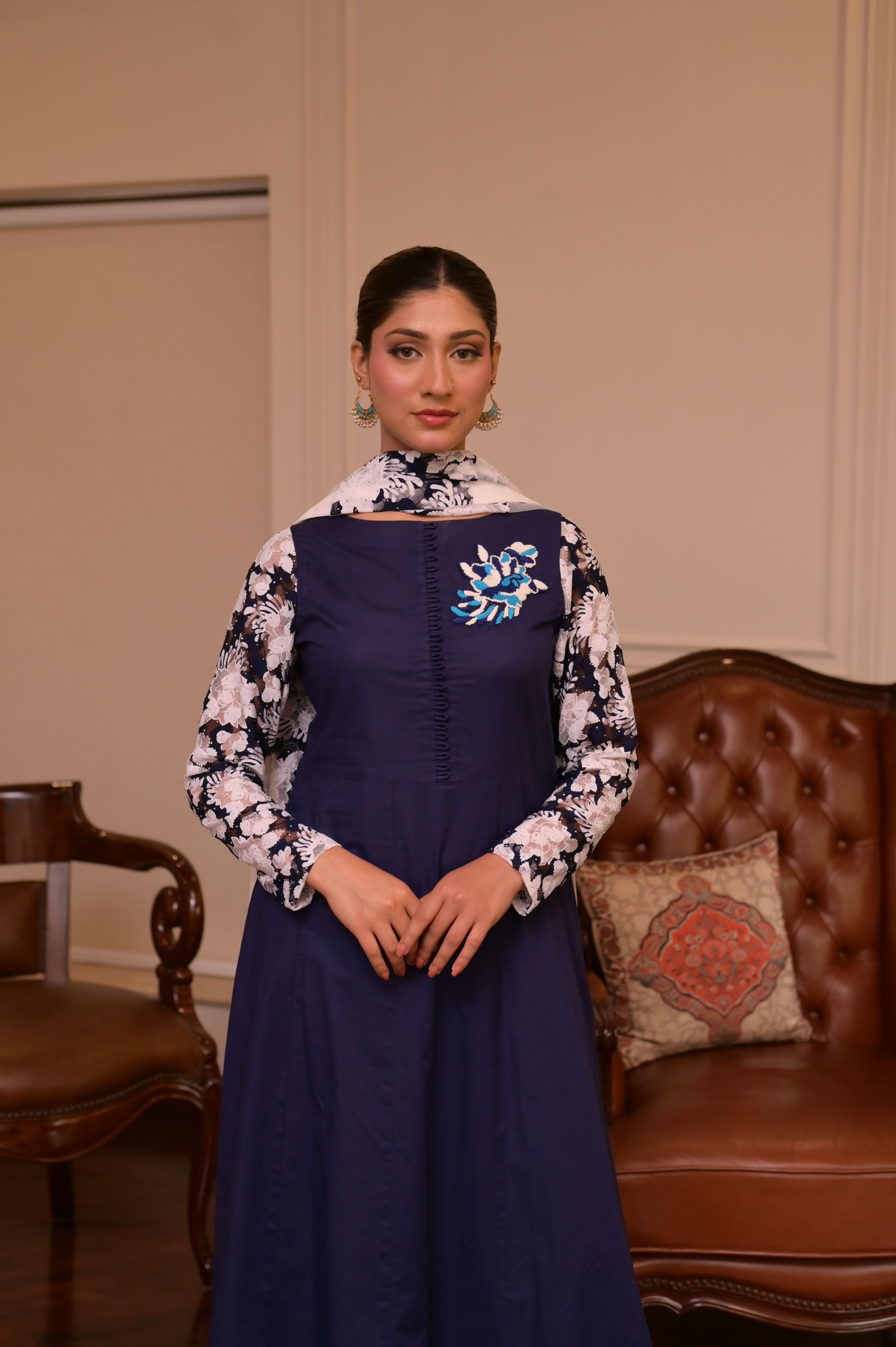 NAVY BLUE HAND-EMBROIDERED 2-PC DRESS