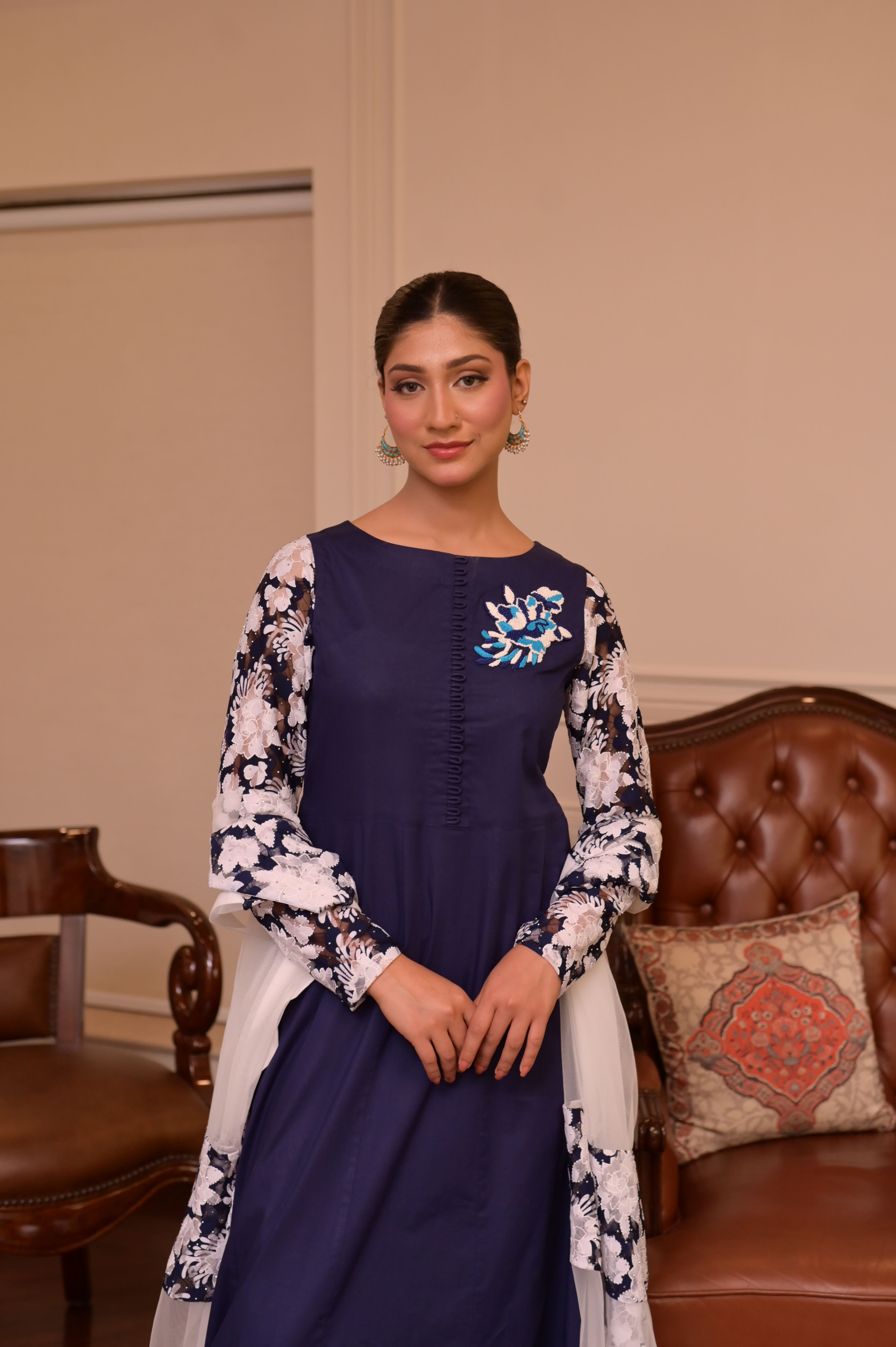 NAVY BLUE HAND-EMBROIDERED 2-PC DRESS