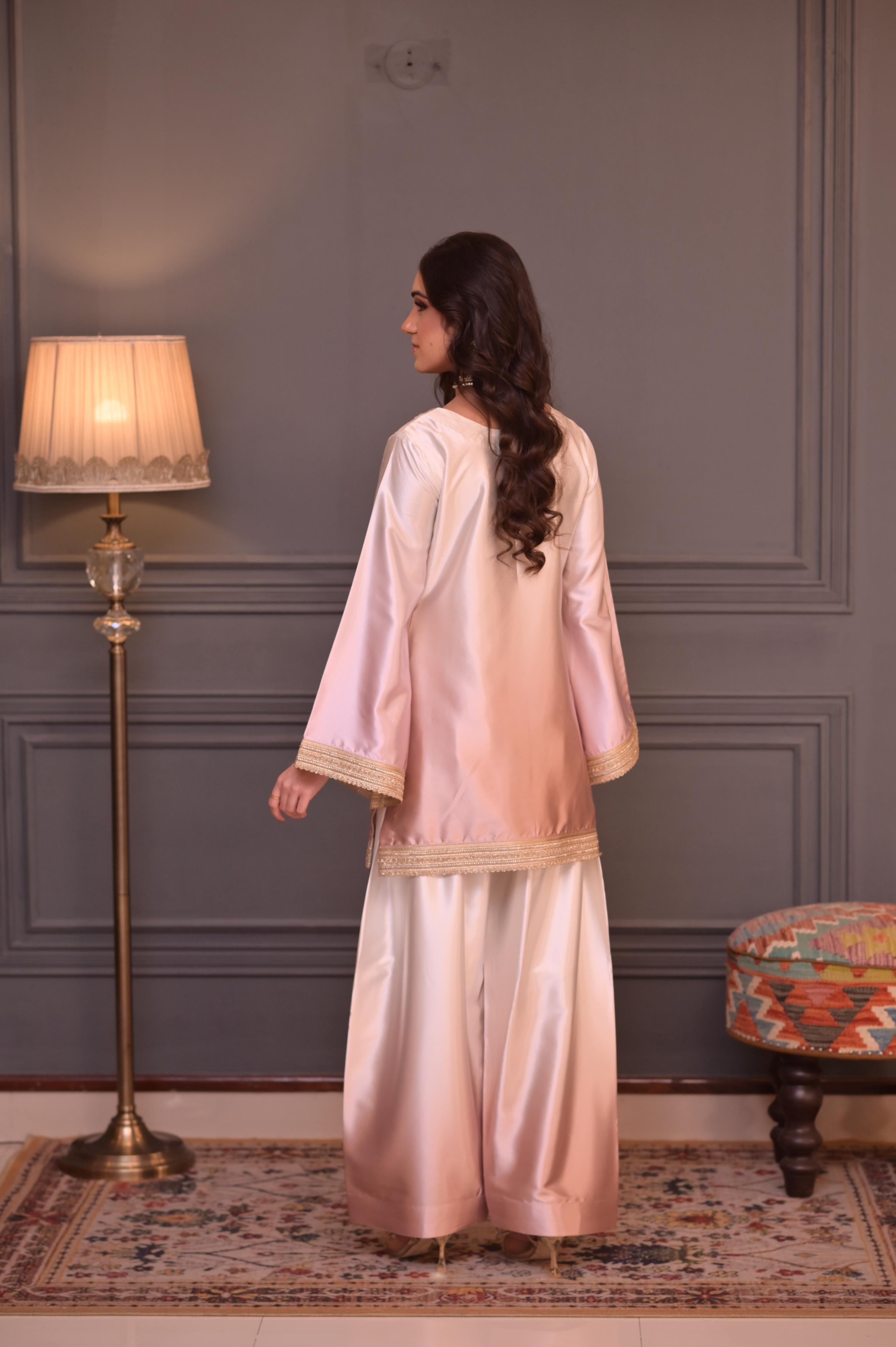 Blush Gold Ombré Silk Hand-Embellished 3-Pc Set