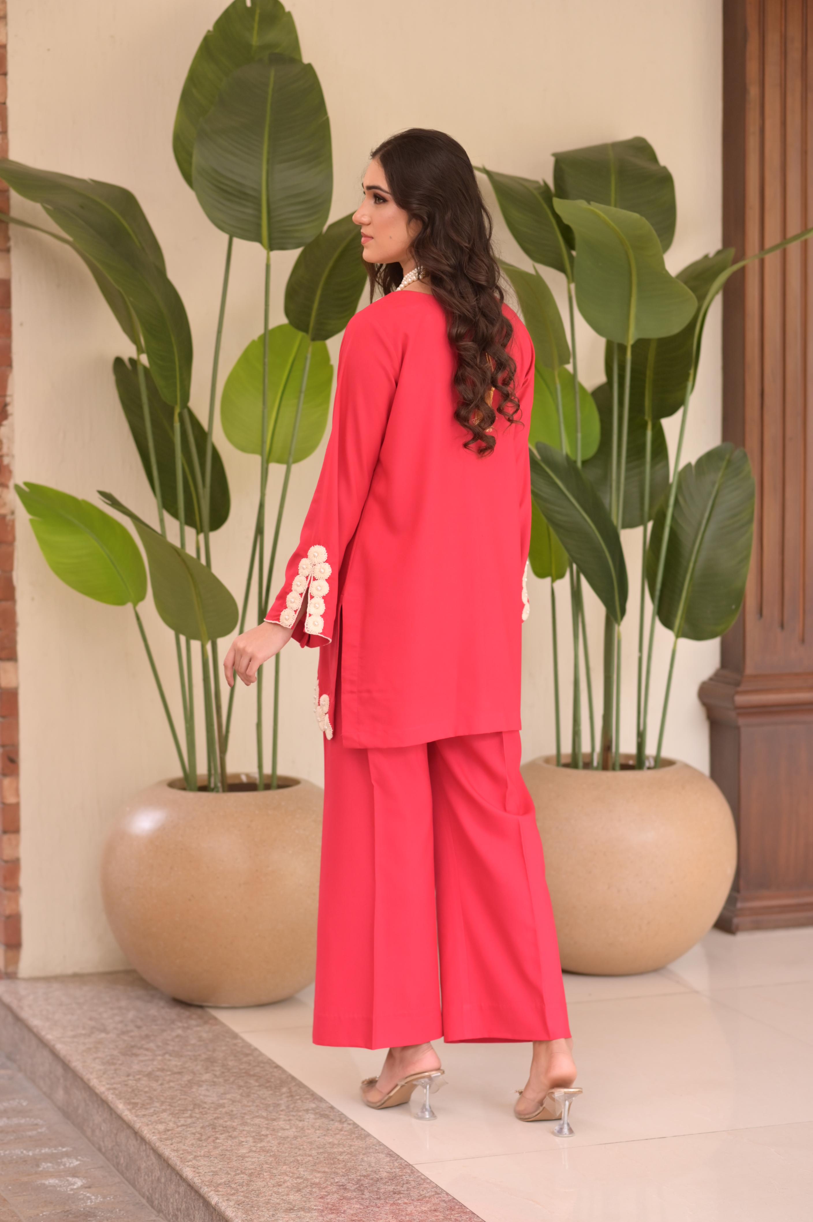 Rose Pink Hand-Embroidered 2-Pc Set