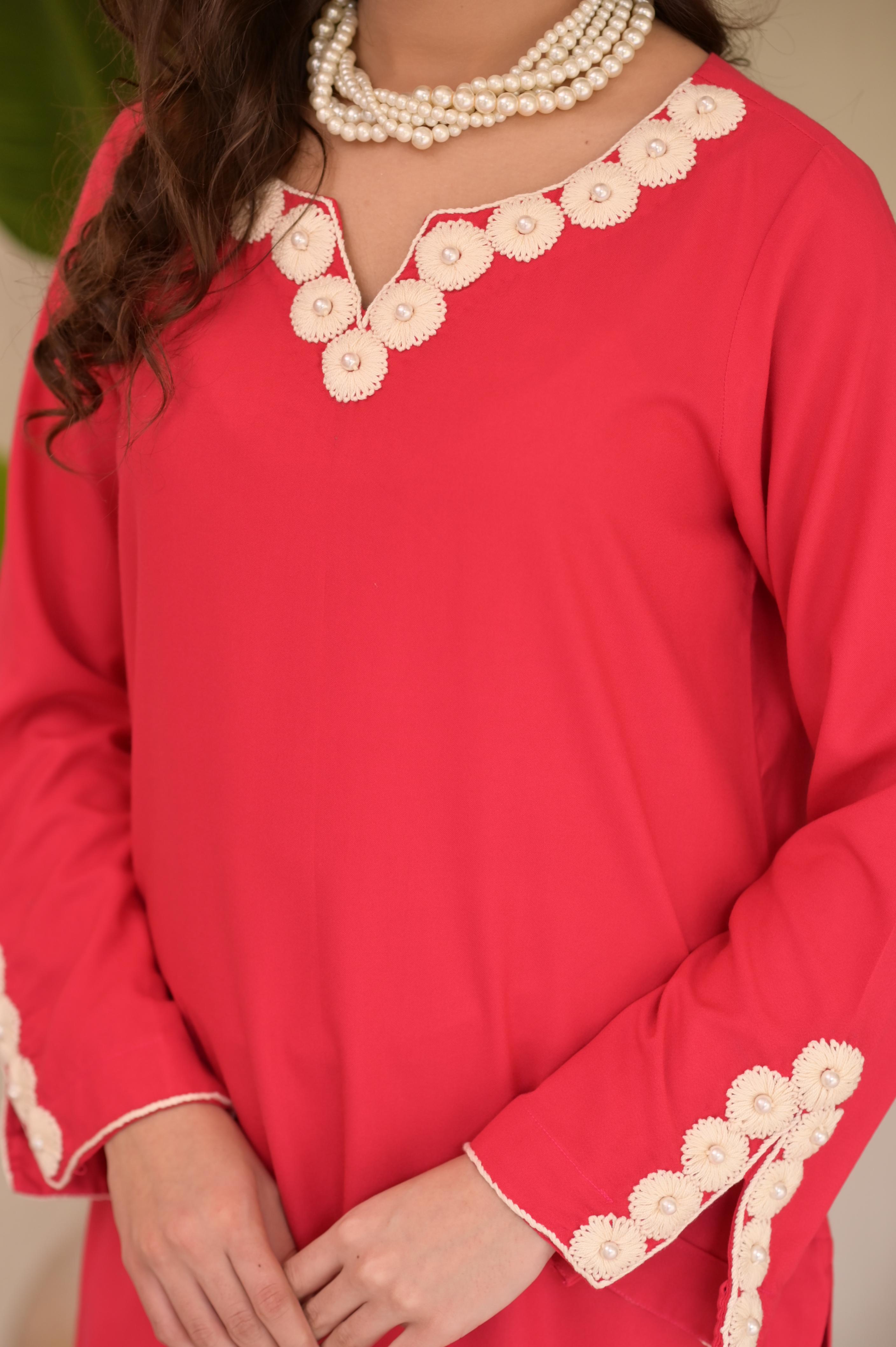Rose Pink Hand-Embroidered 2-Pc Set