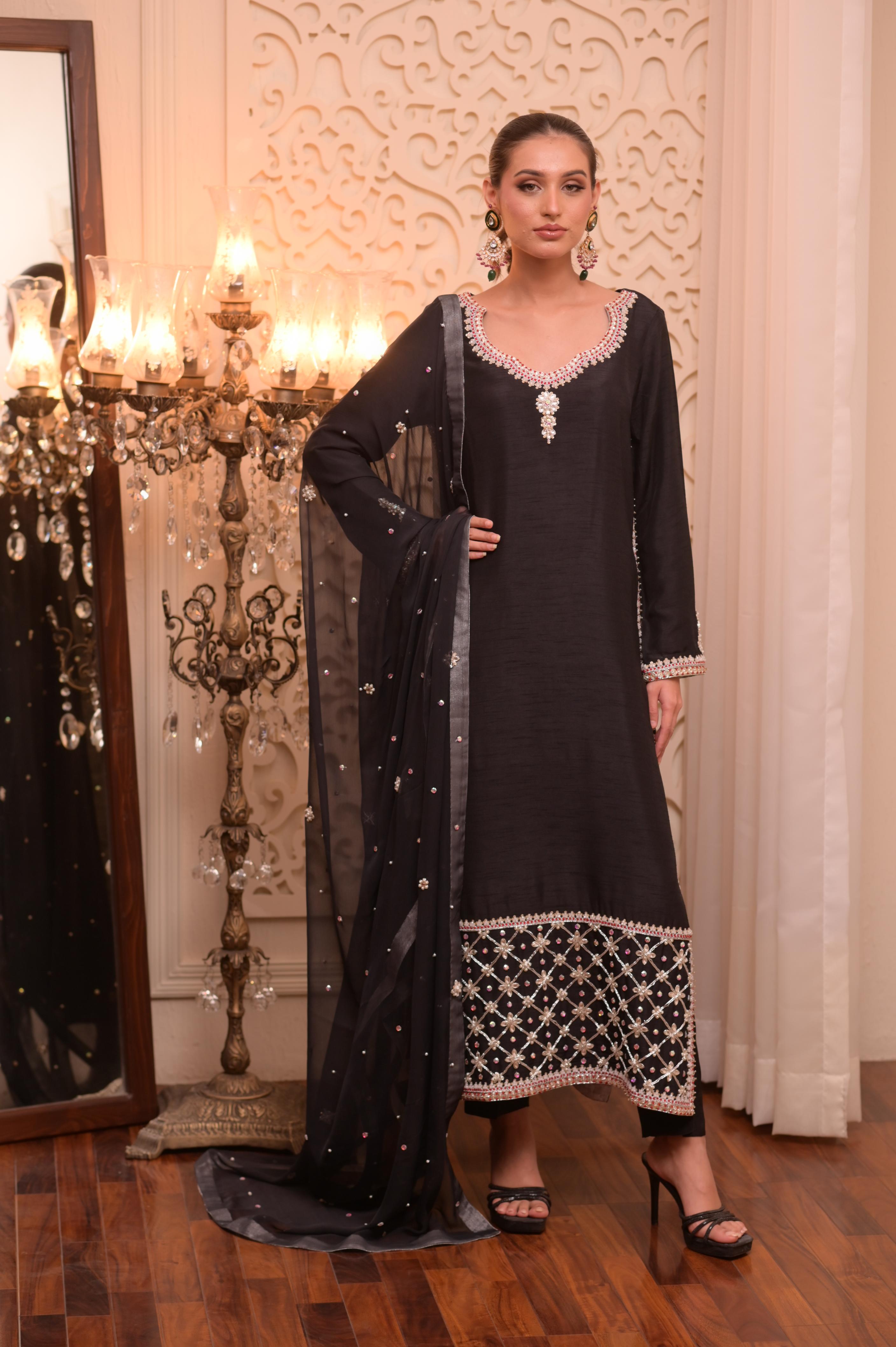 Black Signature Hand-Embellished 3-PC Ensemble