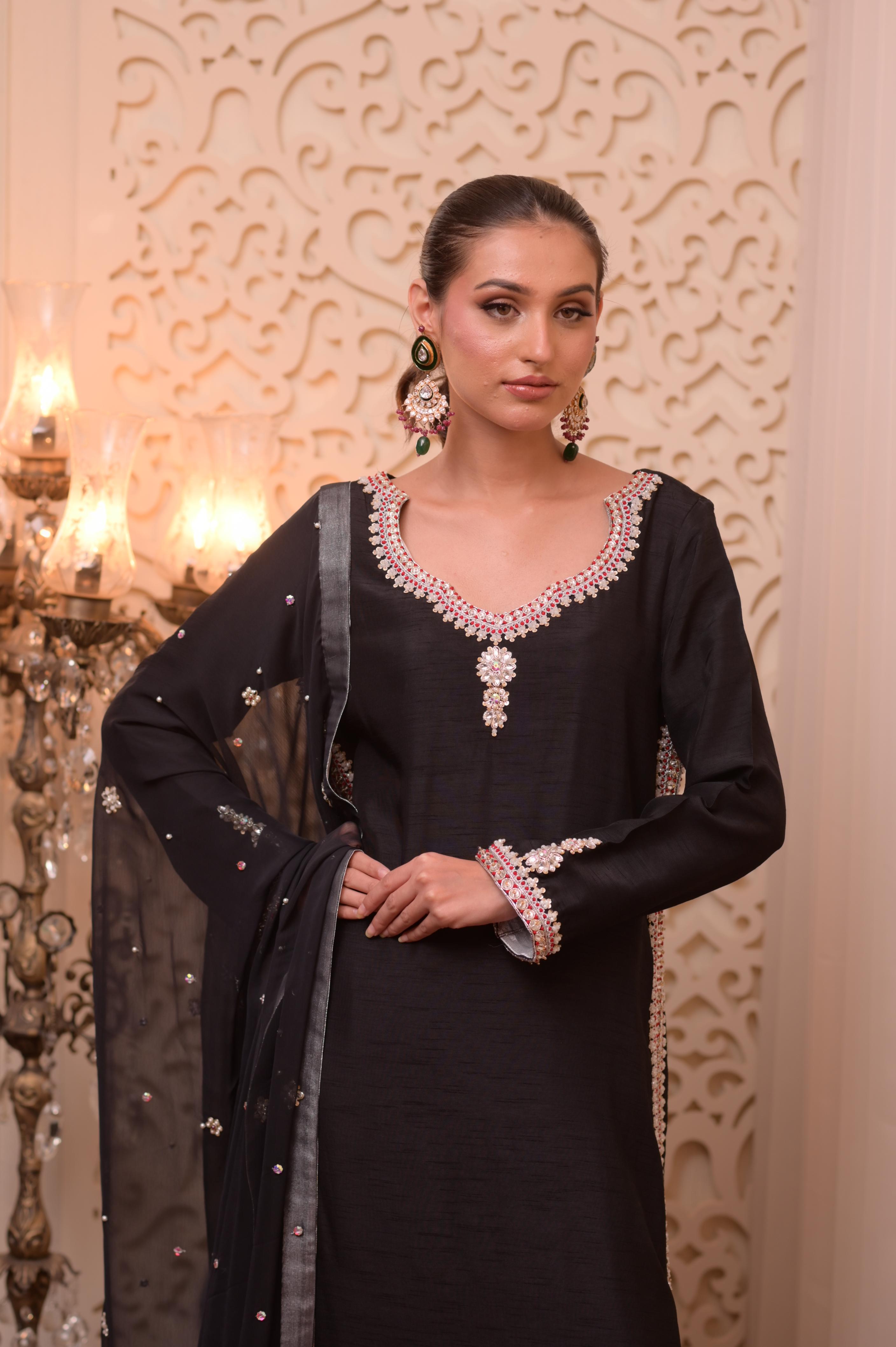 Black Signature Hand-Embellished 3-PC Ensemble