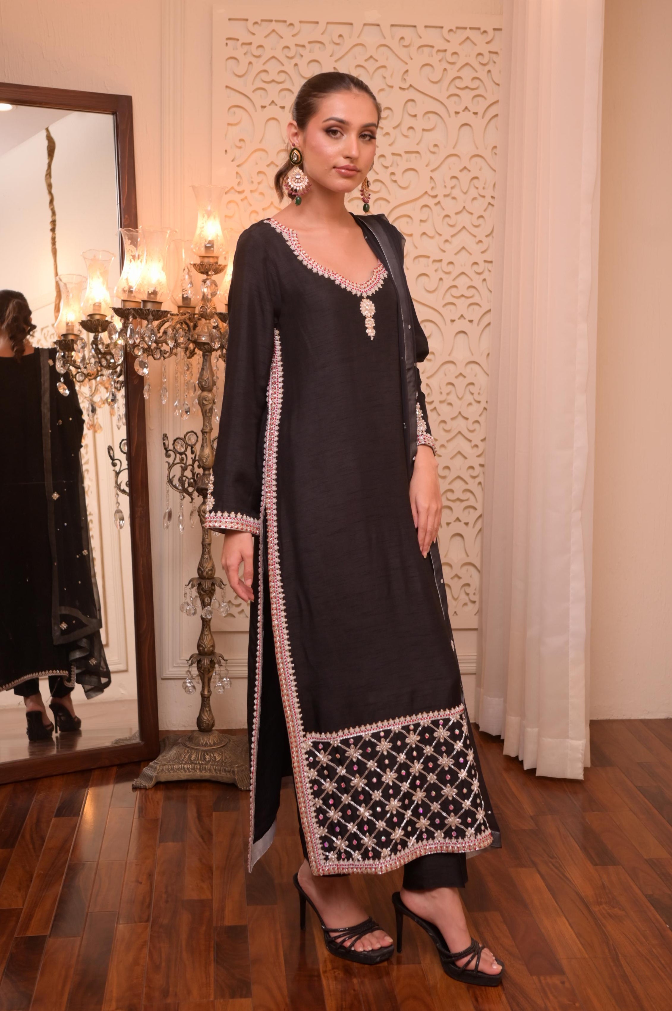 Black Signature Hand-Embellished 3-PC Ensemble