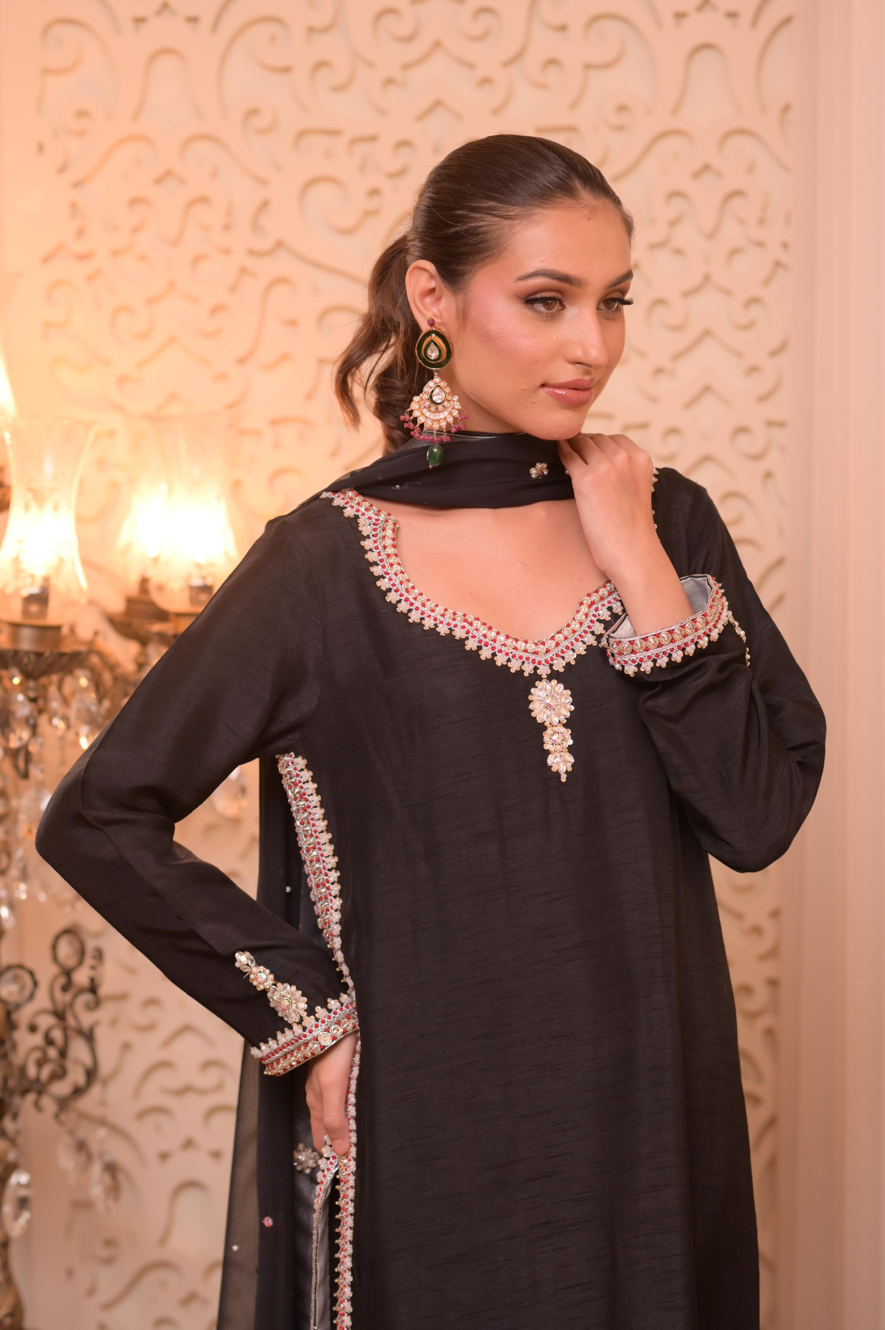 Black Signature Hand-Embellished 3-PC Ensemble