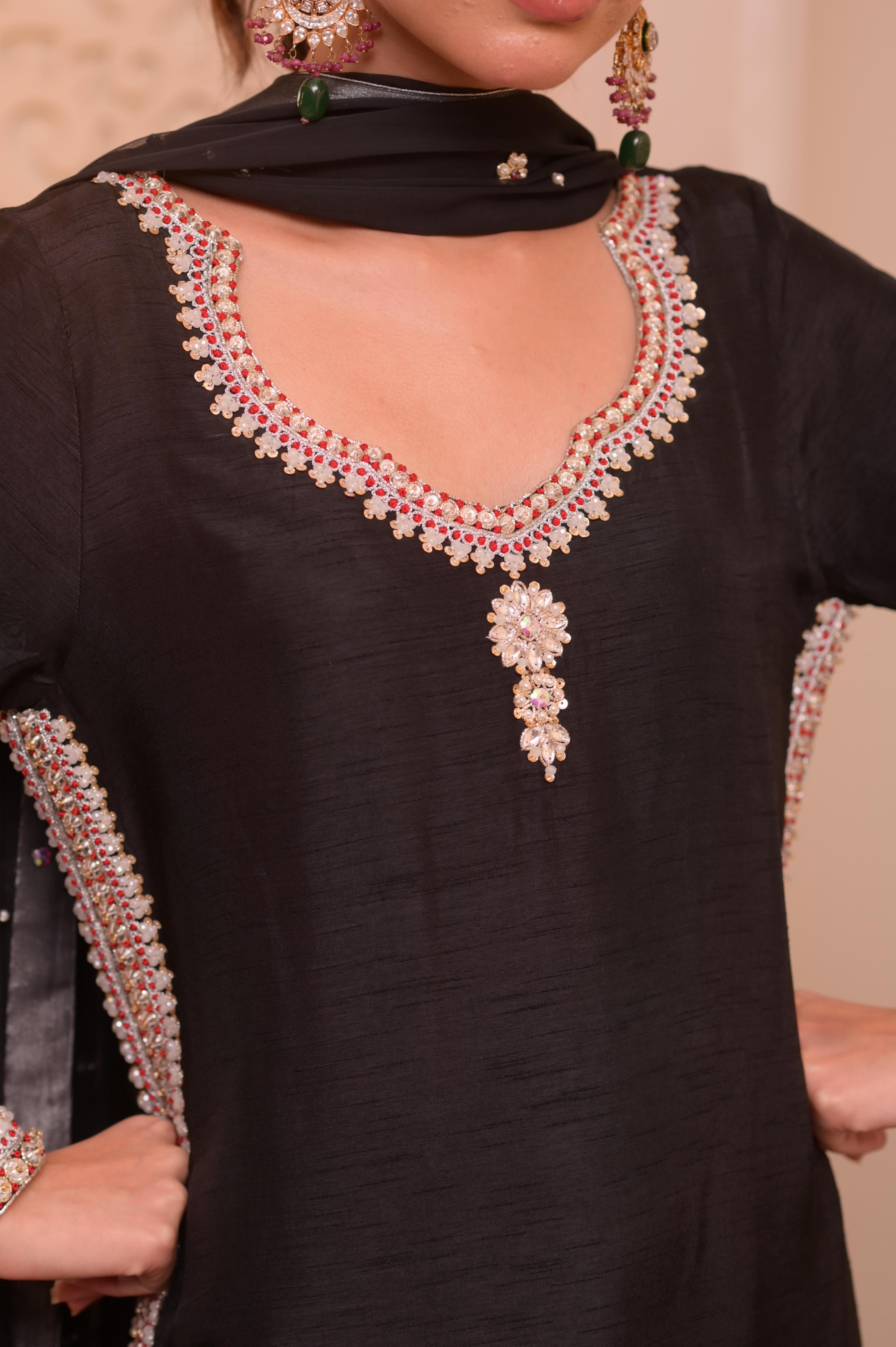 Black Signature Hand-Embellished 3-PC Ensemble