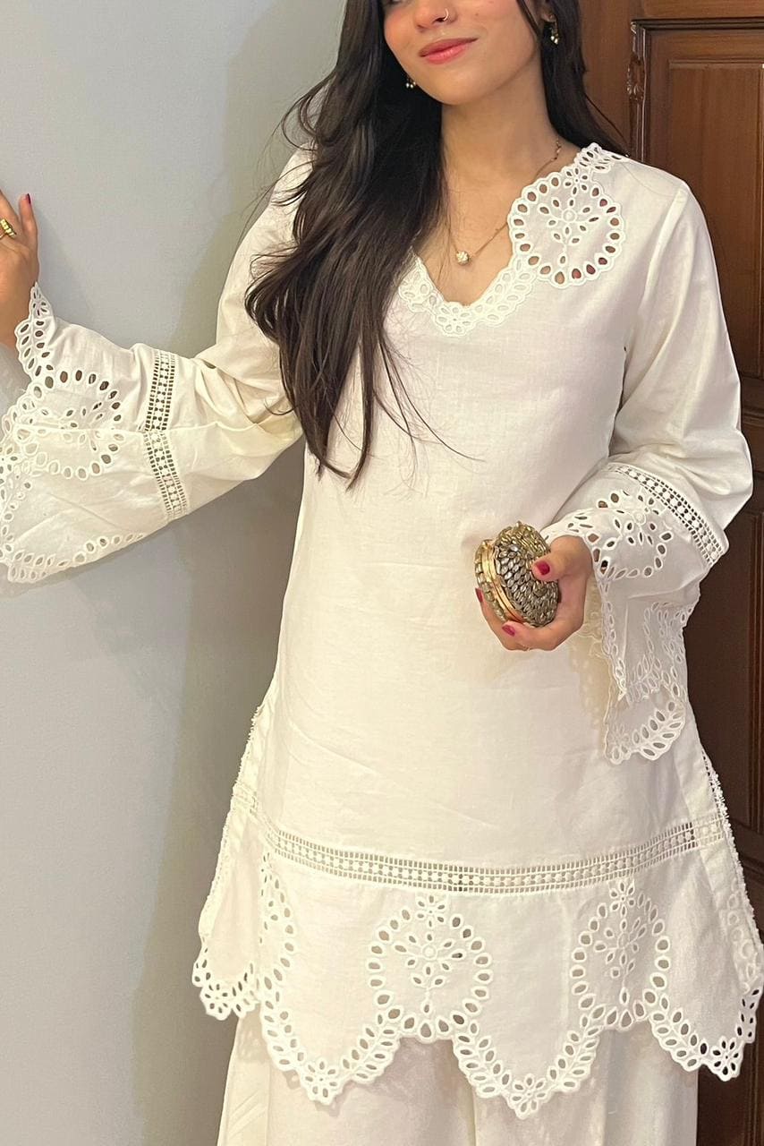 IVORY CHIKANKARI 2-PC SET