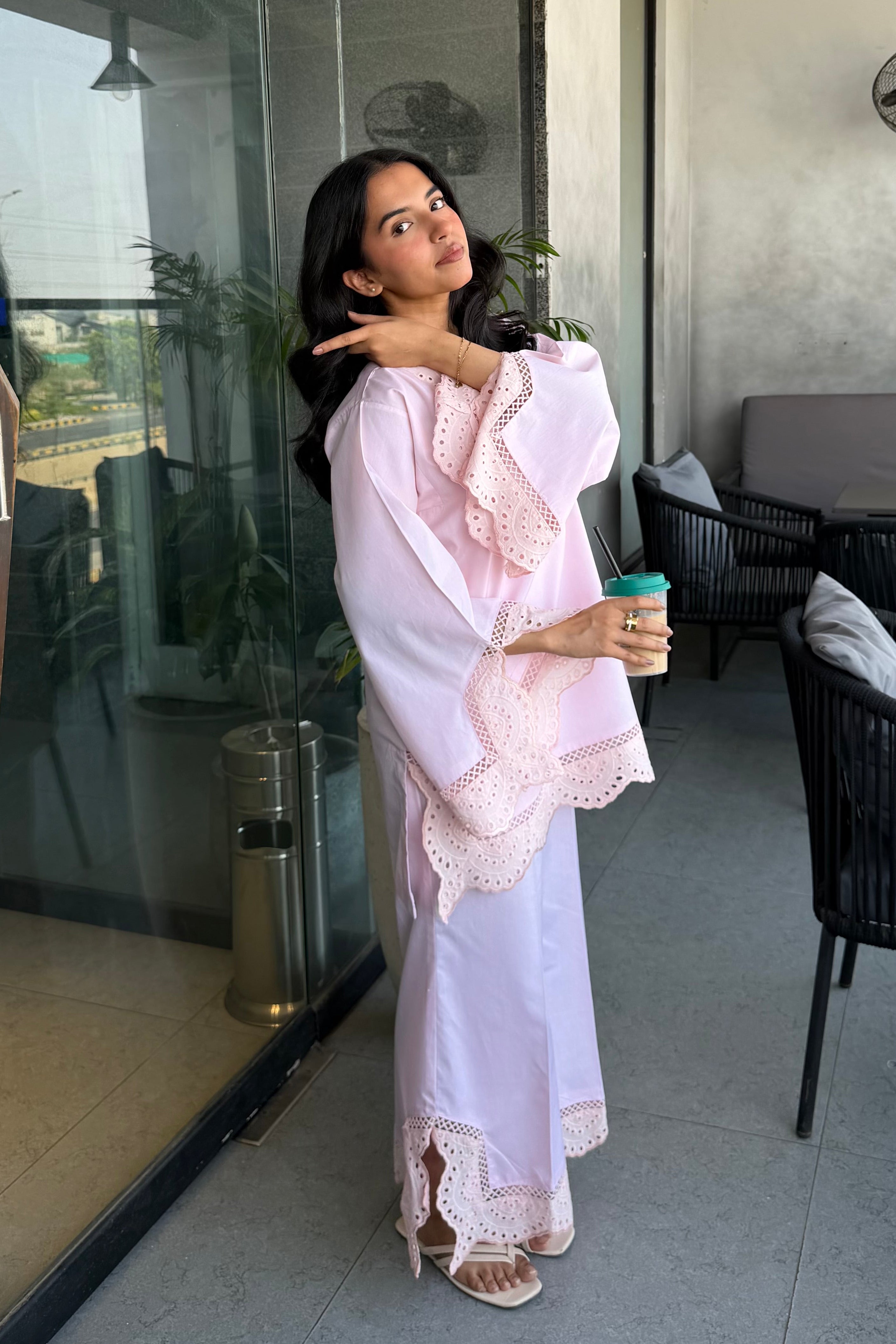 POWDER PINK CHIKANKARI 2-PC SET