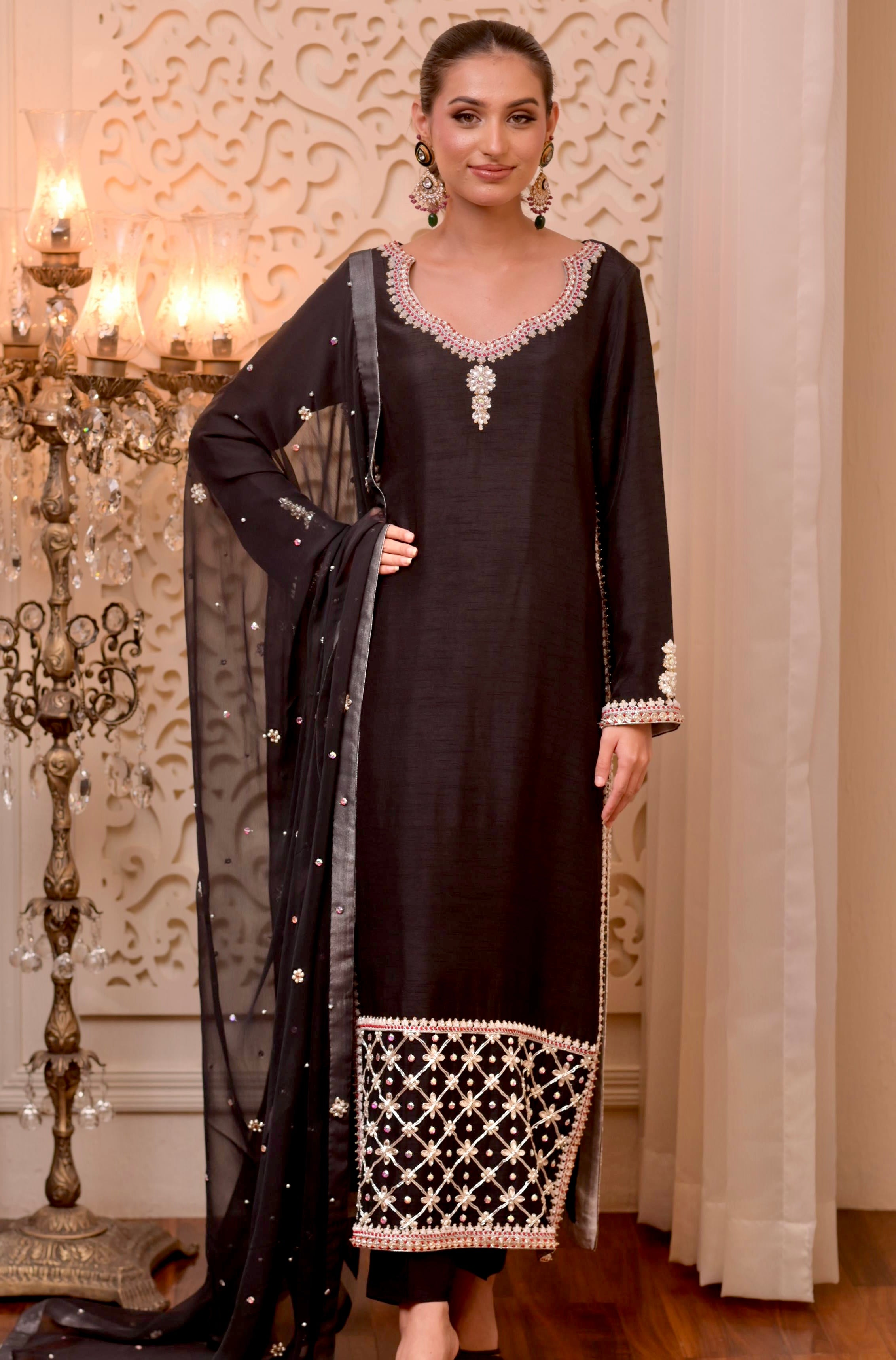 Black Signature Hand-Embellished 3-PC Ensemble