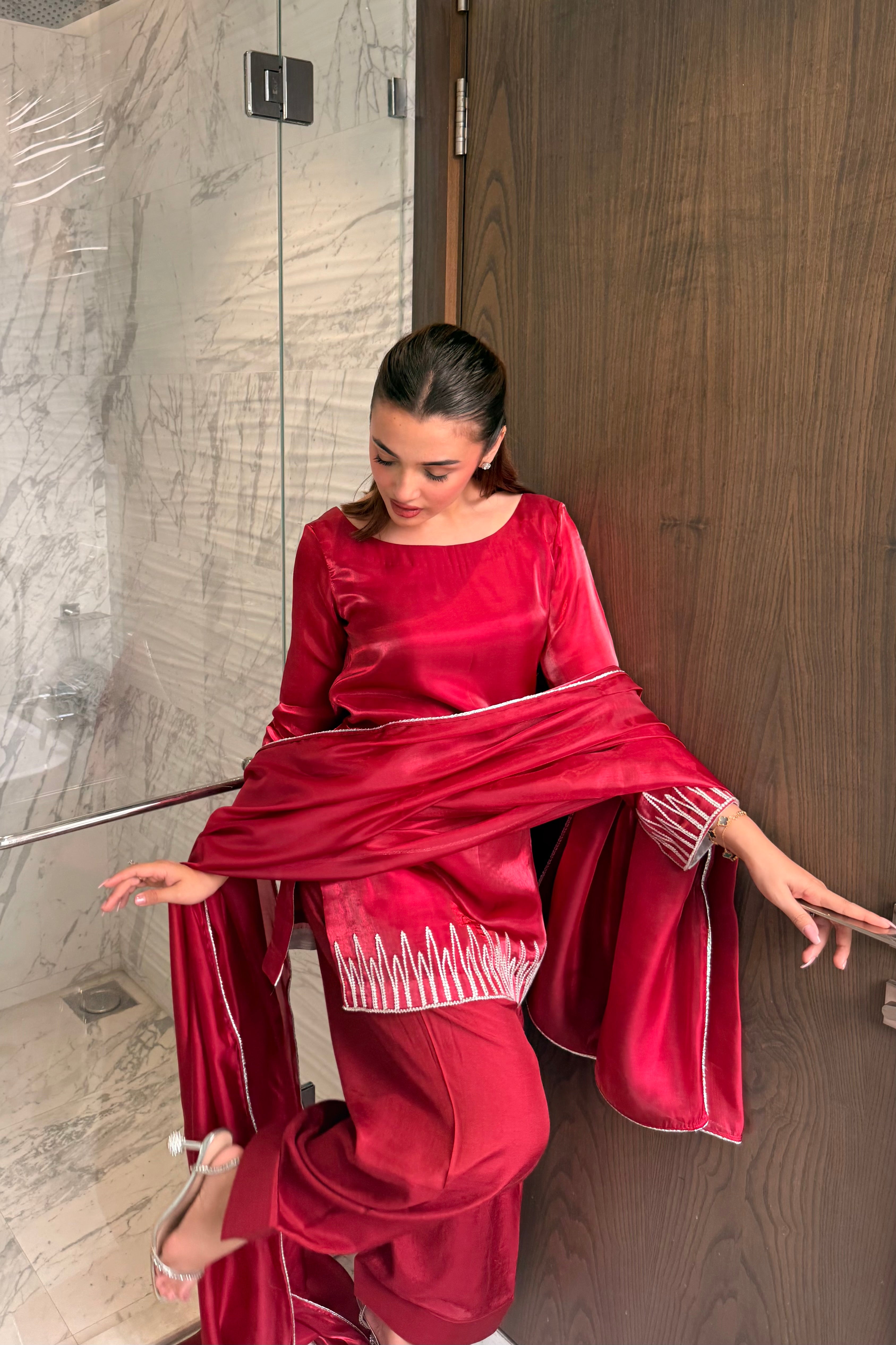 Classic Ruby Hand-Embellished Farshi Set