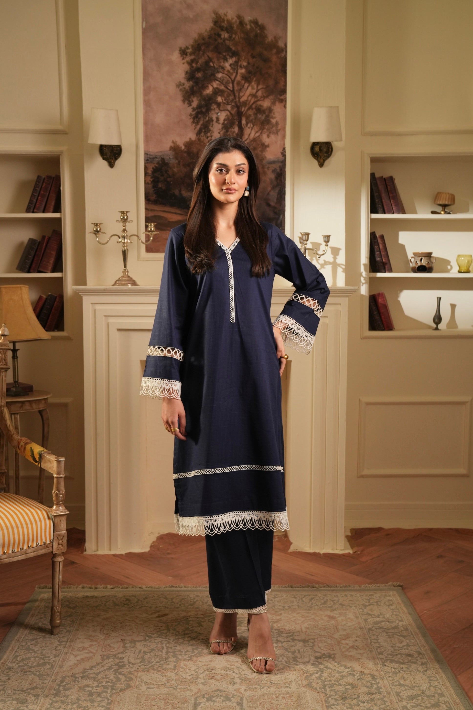 NAVY BLUE COTTON JACQUARD SET