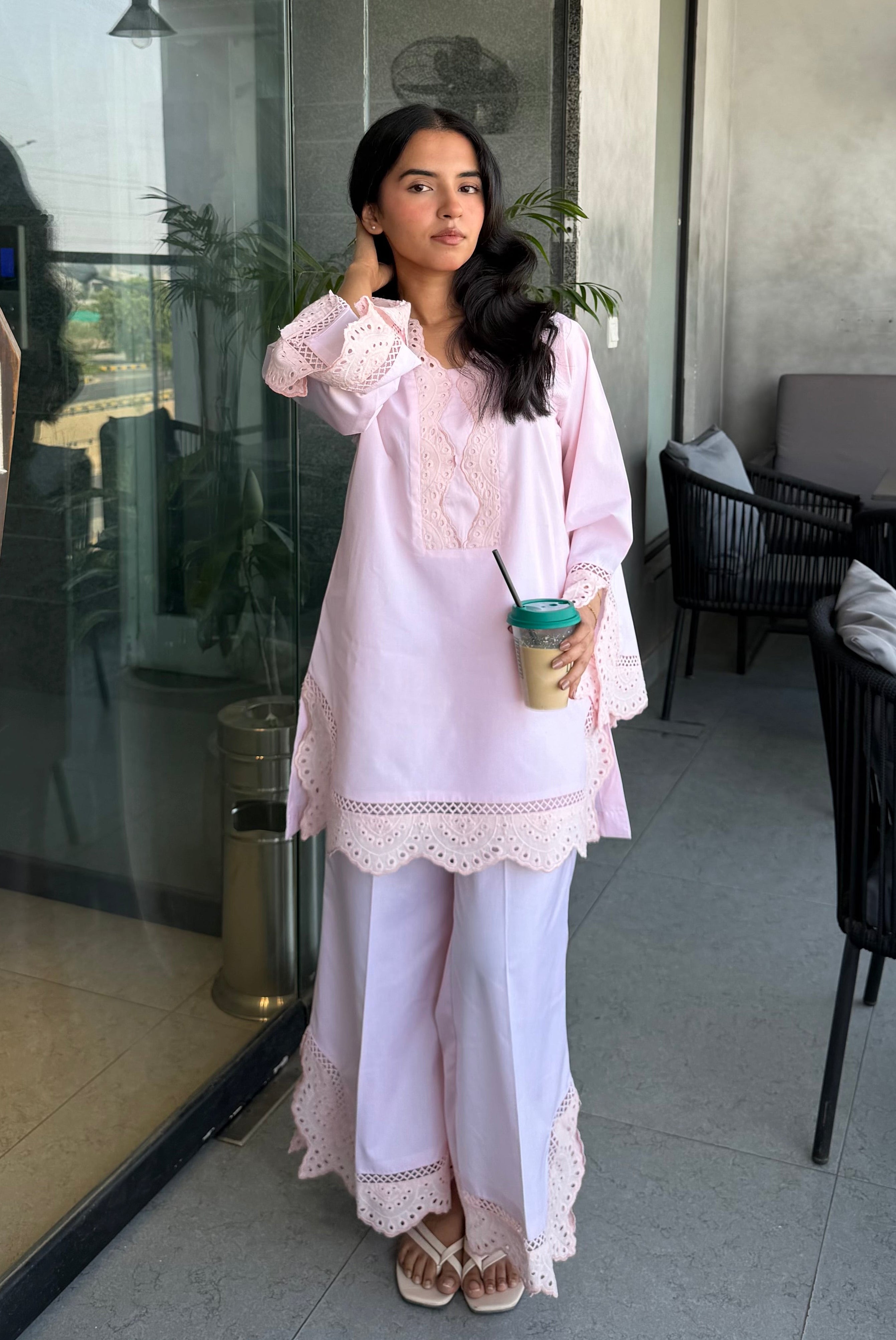 POWDER PINK CHIKANKARI 2-PC SET