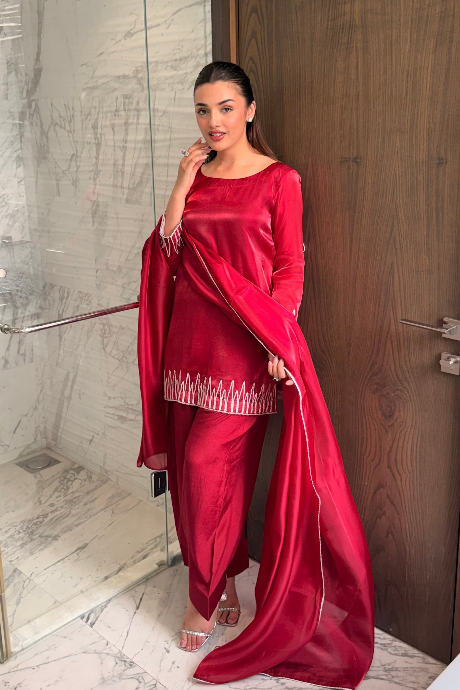 Classic Ruby Hand-Embellished Farshi Set