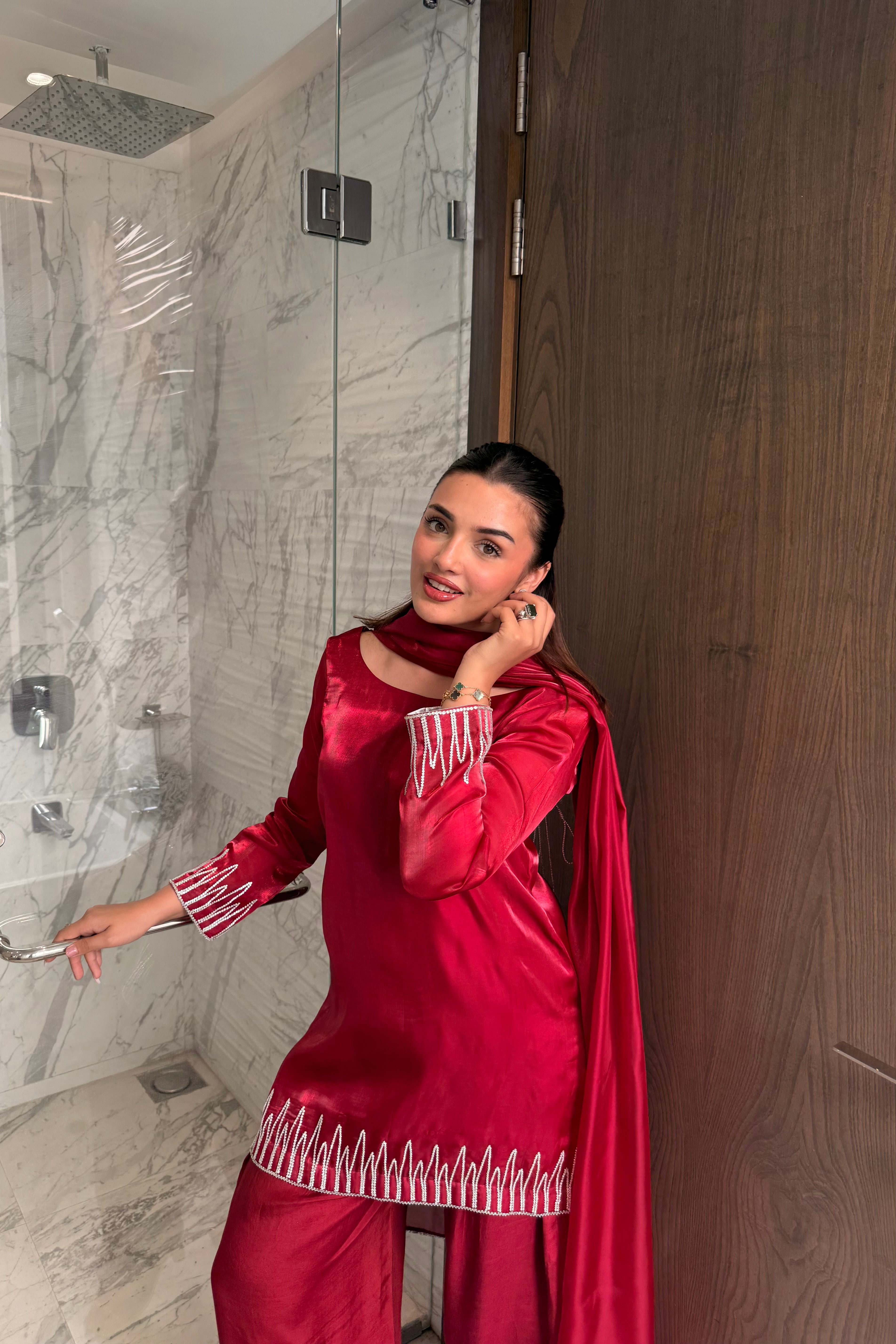 Classic Ruby Hand-Embellished Farshi Set