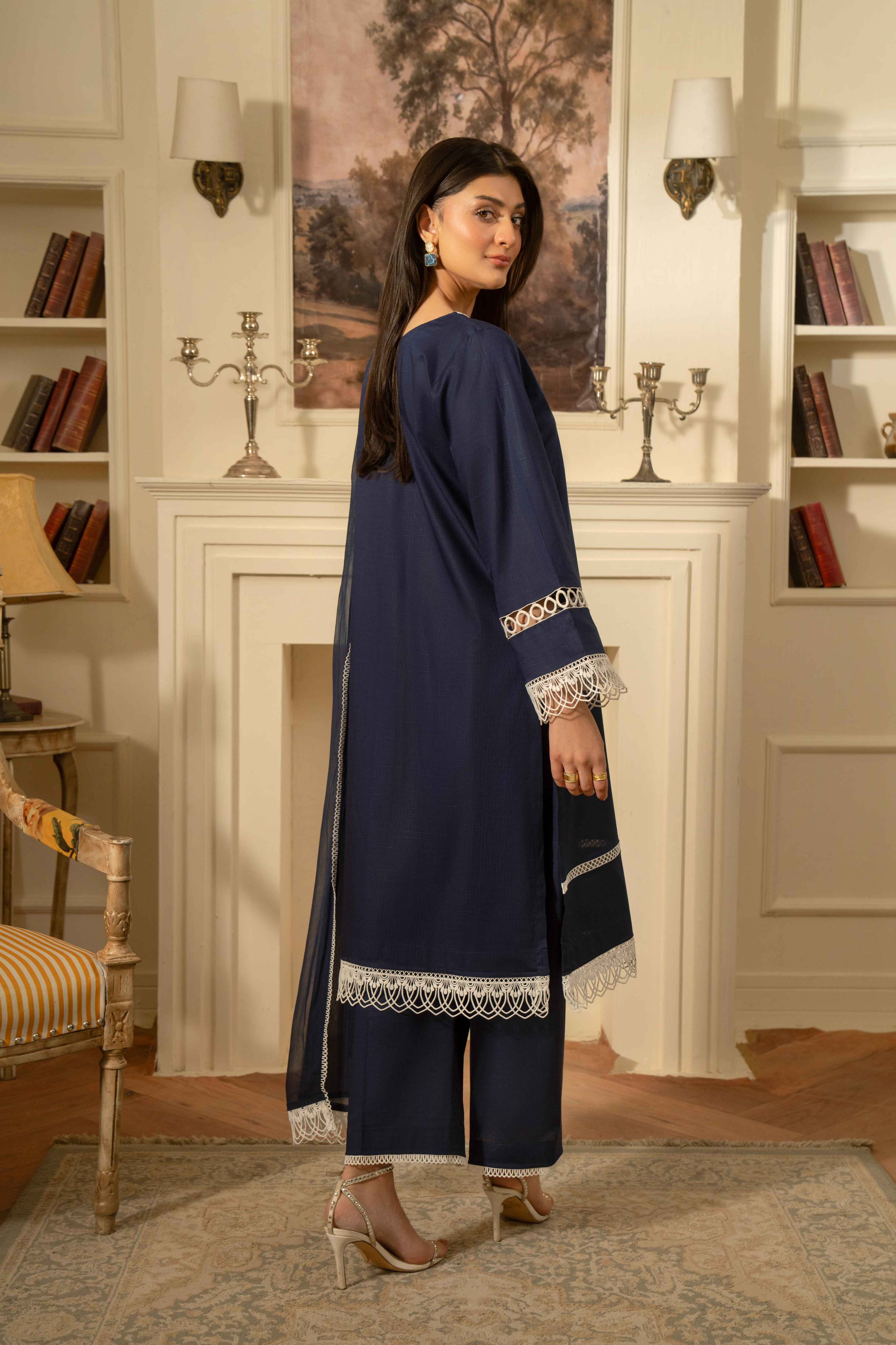 NAVY BLUE COTTON JACQUARD SET