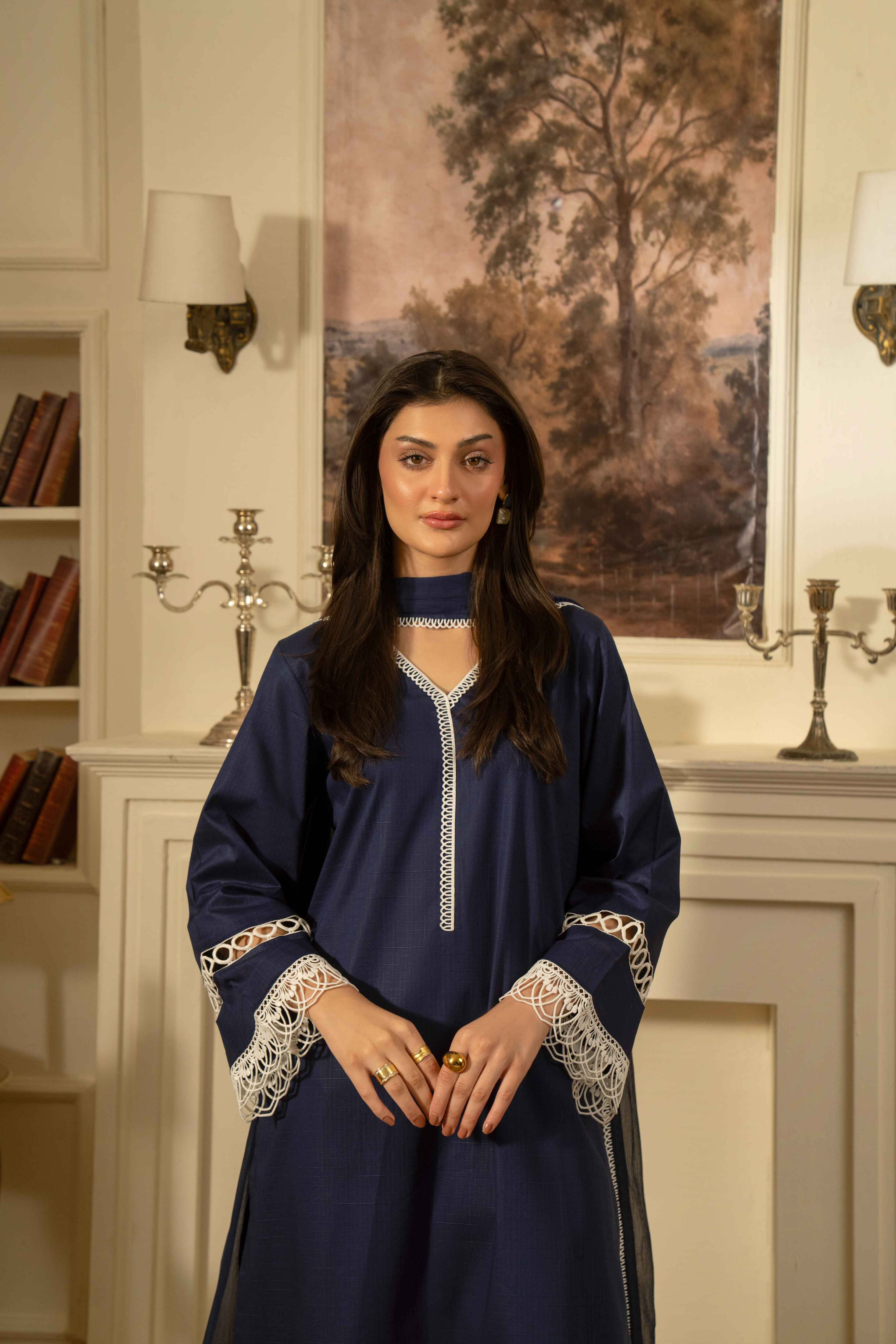 NAVY BLUE COTTON JACQUARD SET