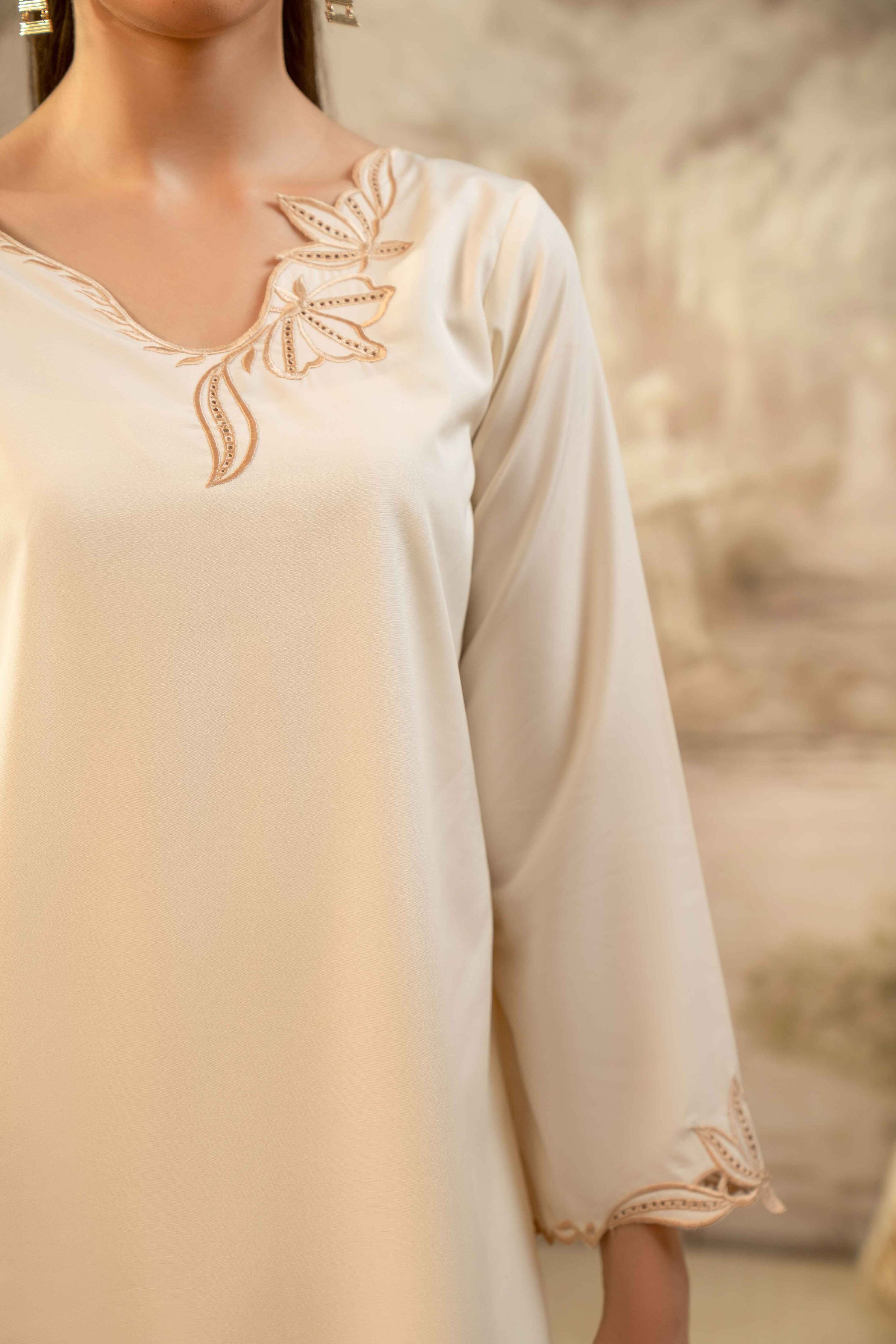 CREAM BOSKI SILK CUTWORK EMBROIDERED 3-PC SET
