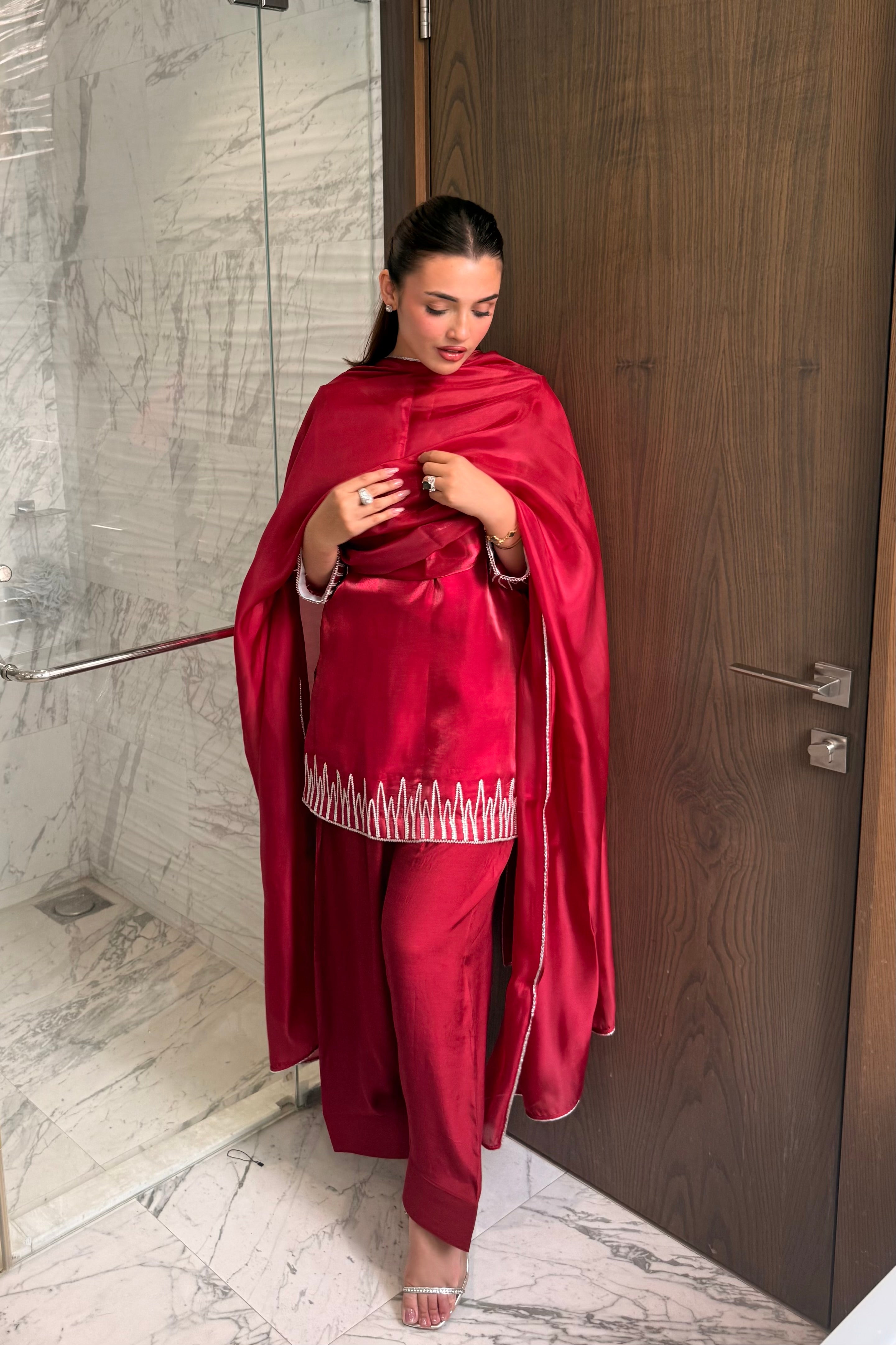Classic Ruby Hand-Embellished Farshi Set