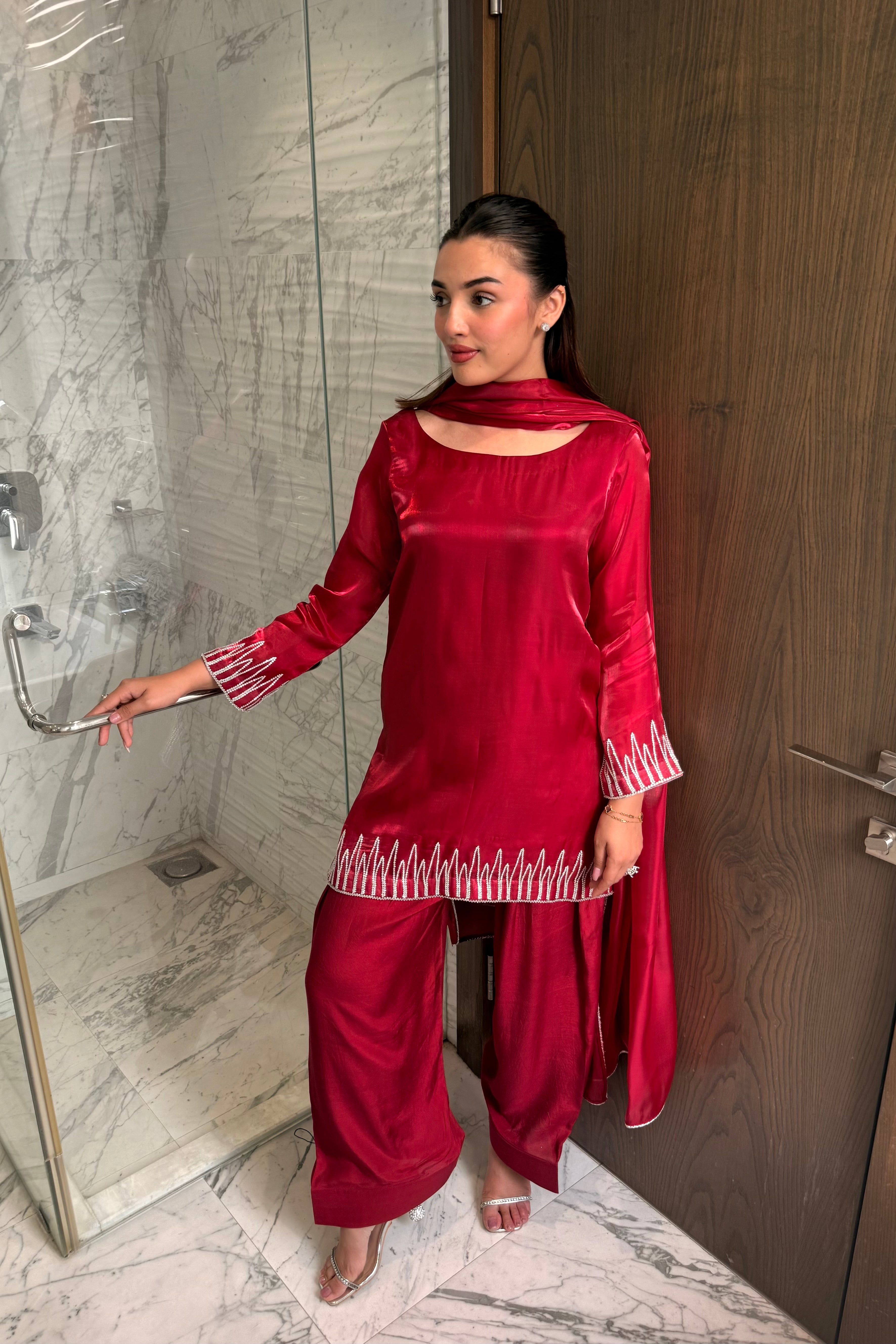 Classic Ruby Hand-Embellished Farshi Set