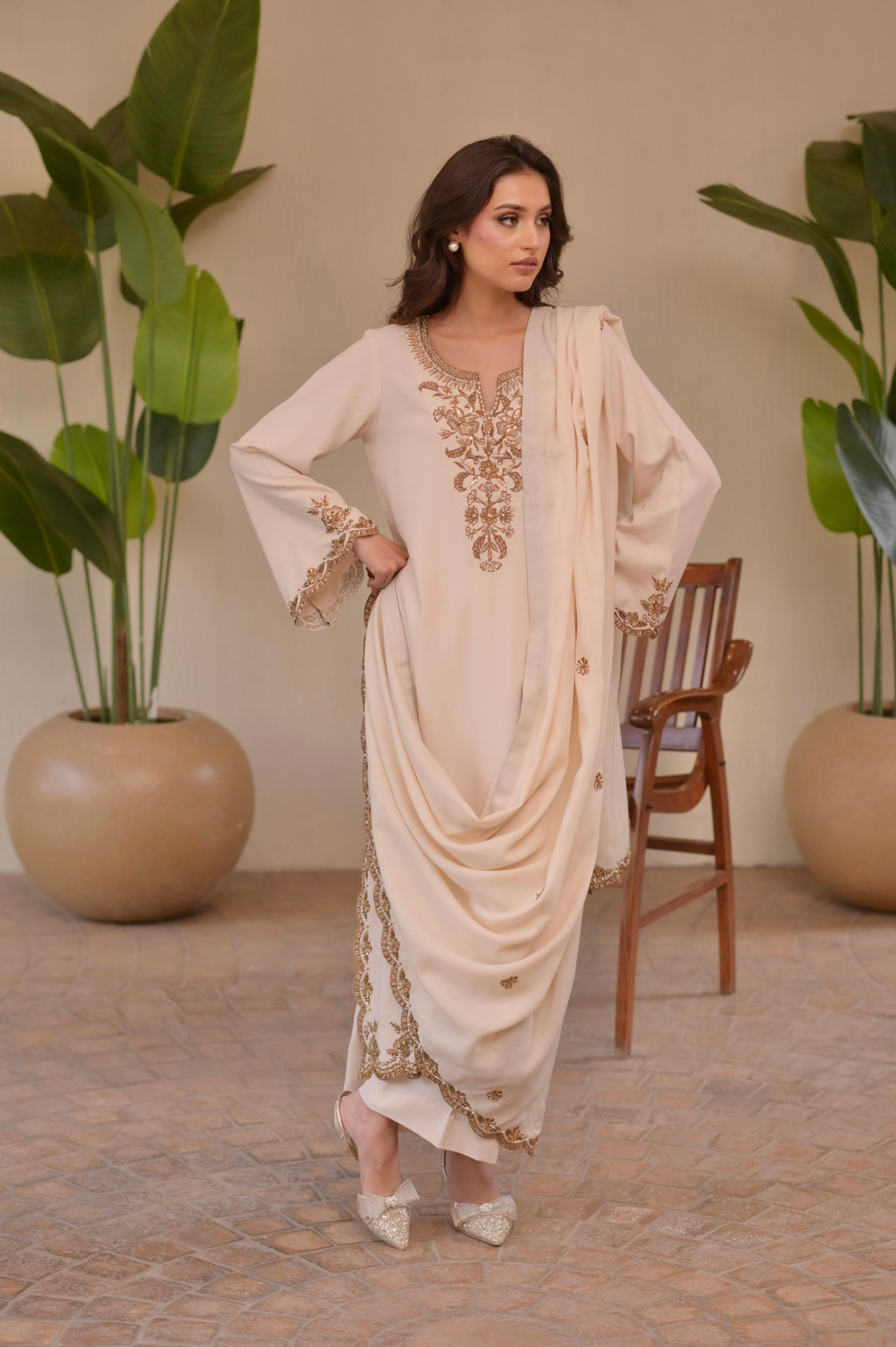 Champagne Gold Hand-Embellished 3-Pc Set