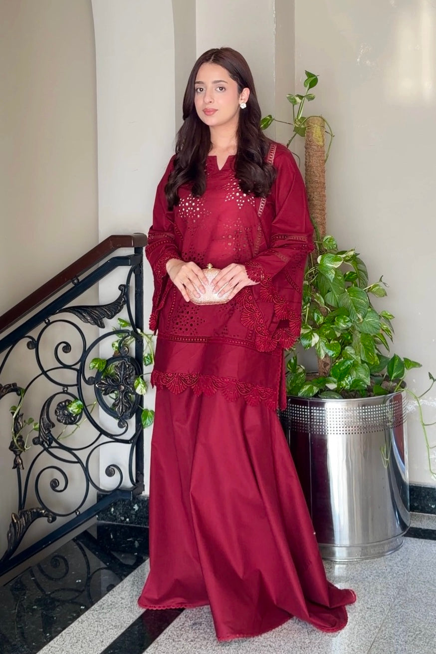 MAROON CHIKANKARI 2-PC SET