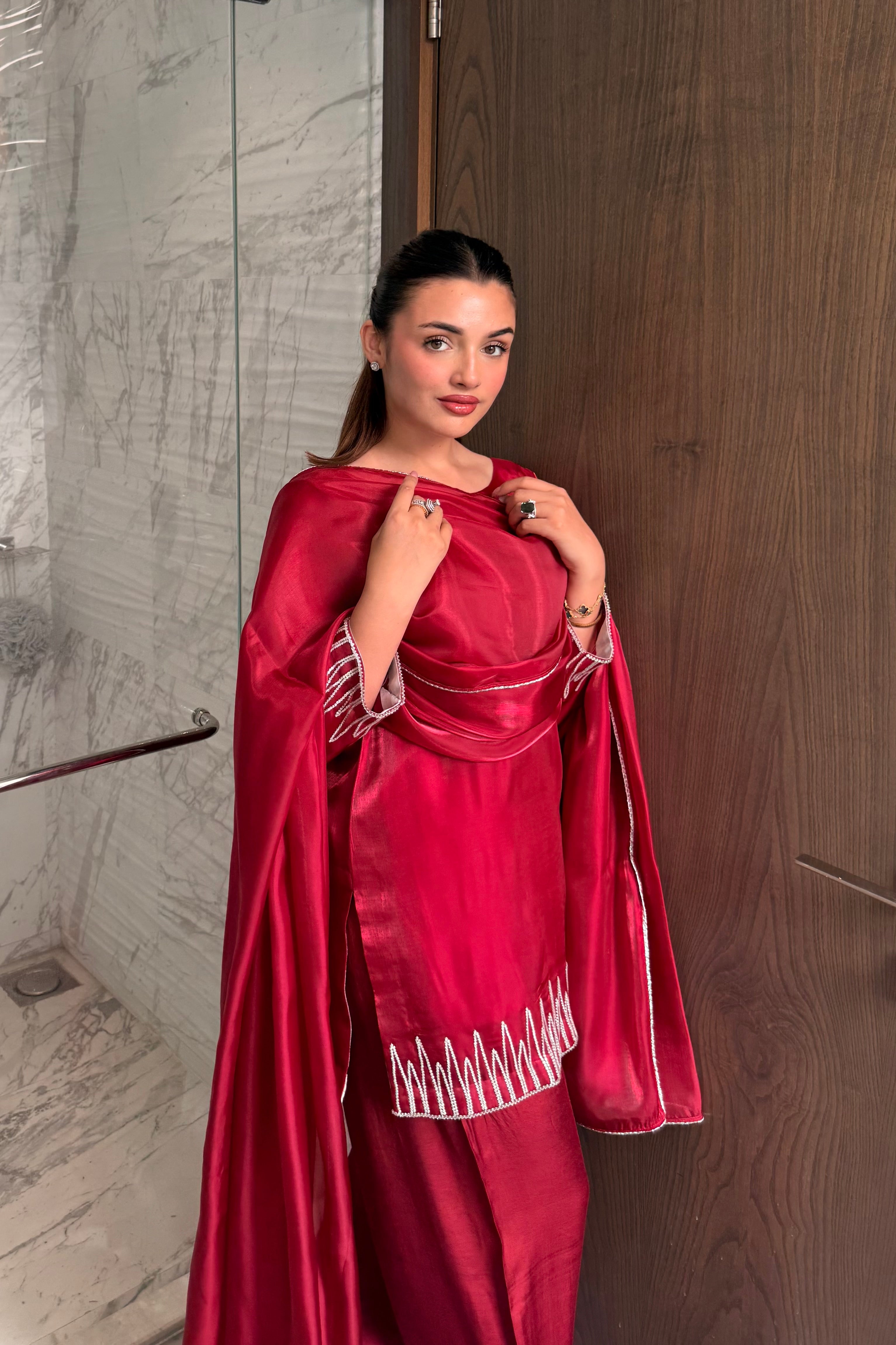Classic Ruby Hand-Embellished Farshi Set