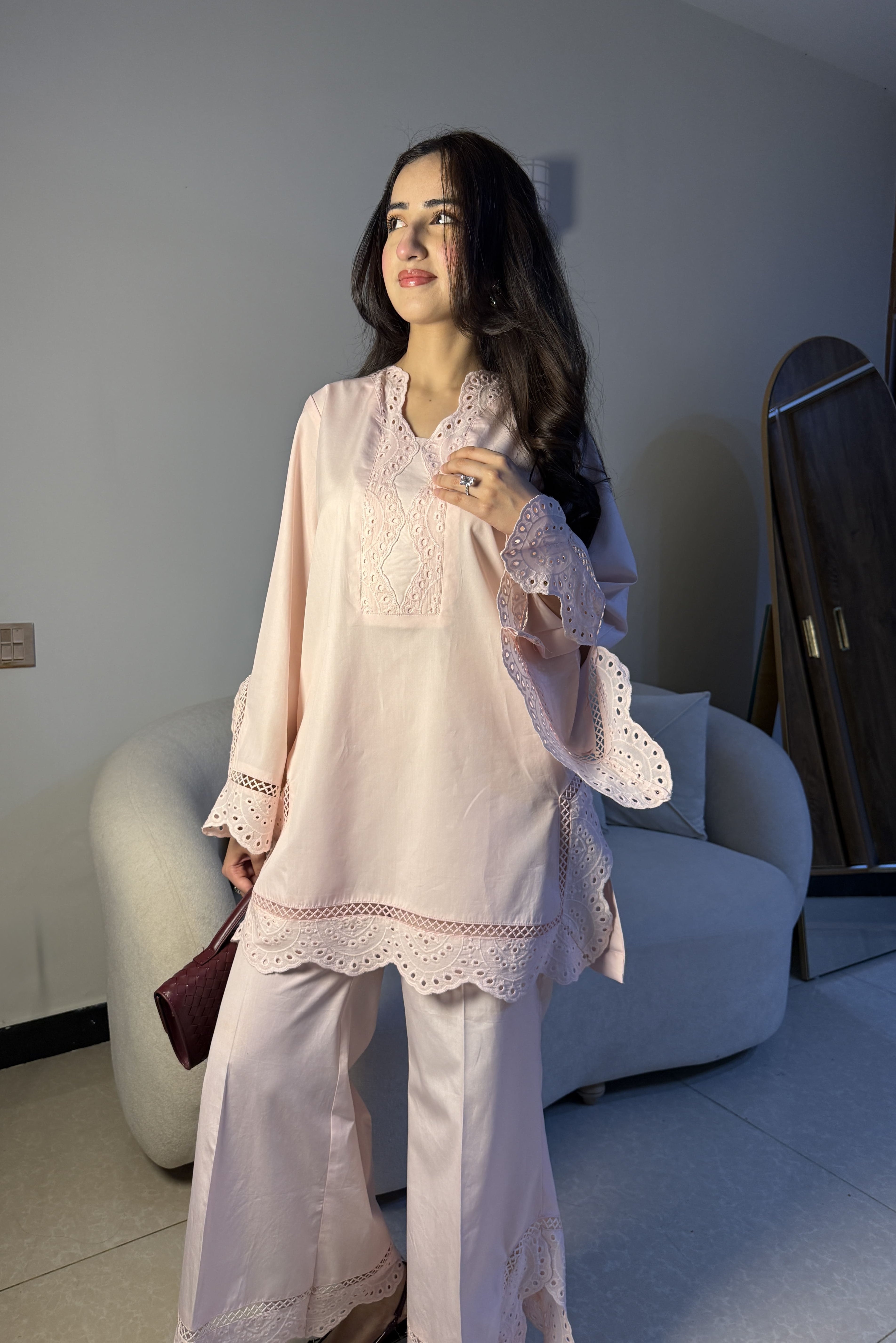 POWDER PINK CHIKANKARI 2-PC SET