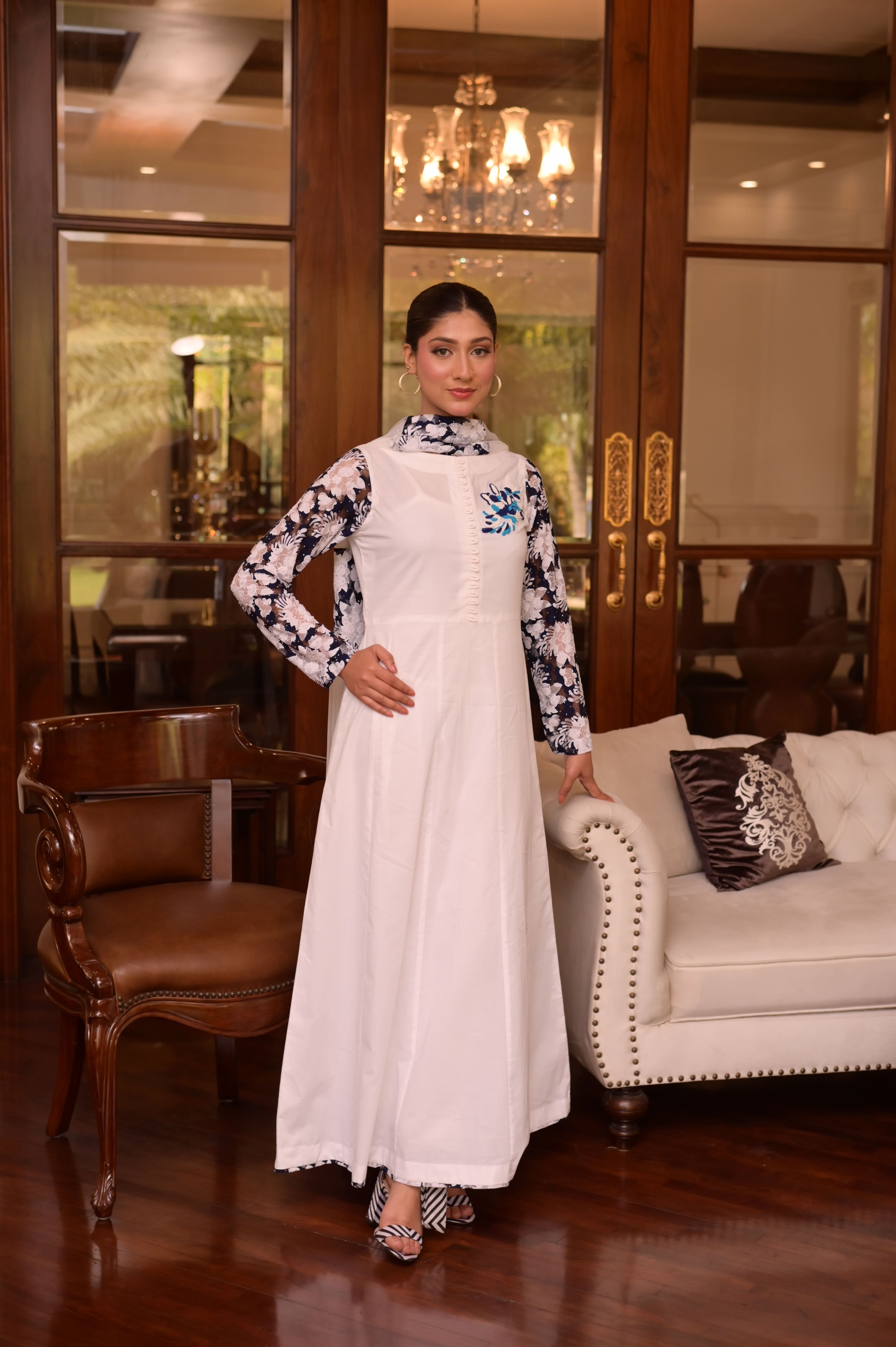 WHITE HAND-EMBROIDERED 2-PC DRESS