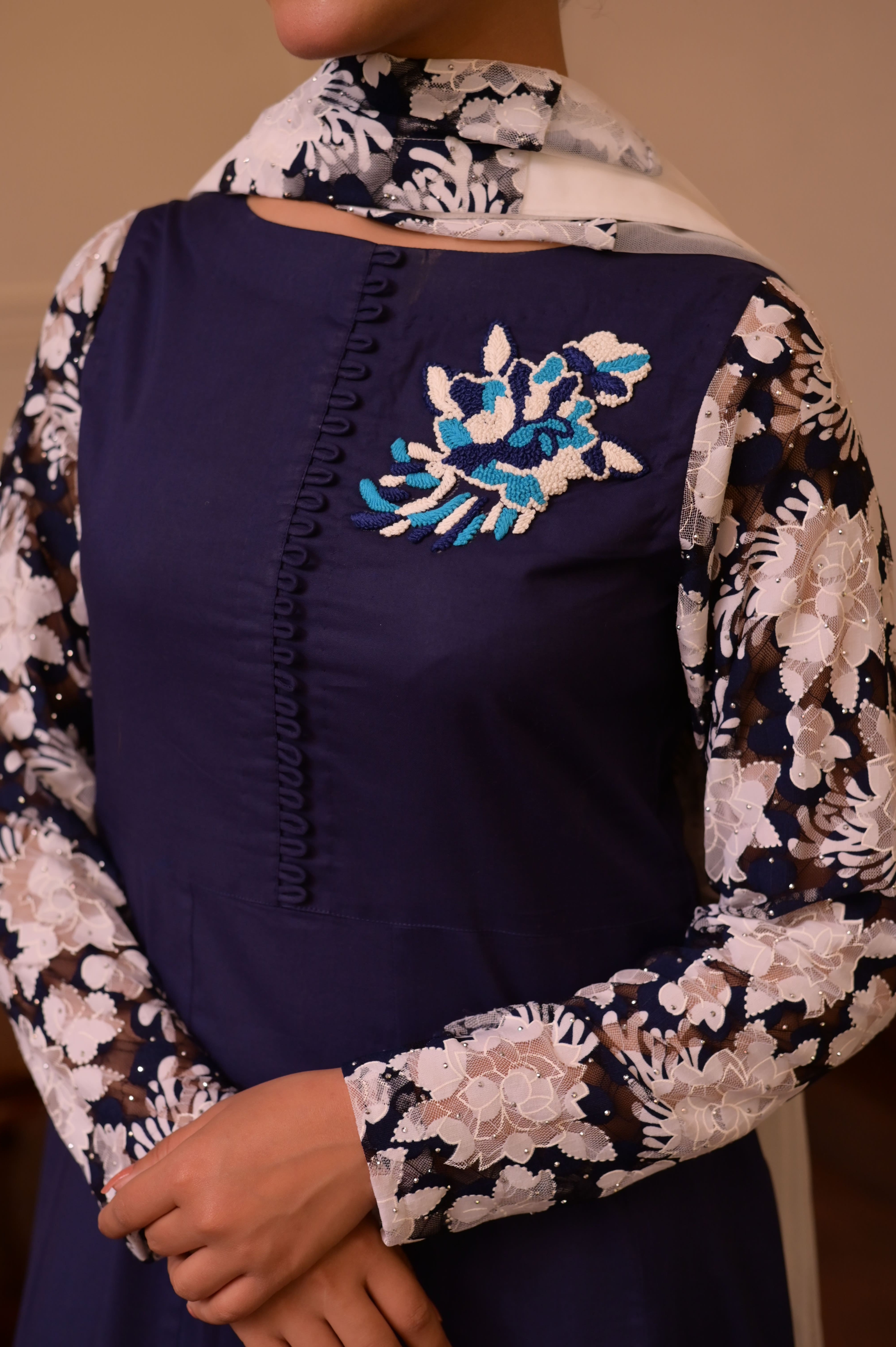 NAVY BLUE HAND-EMBROIDERED 2-PC DRESS