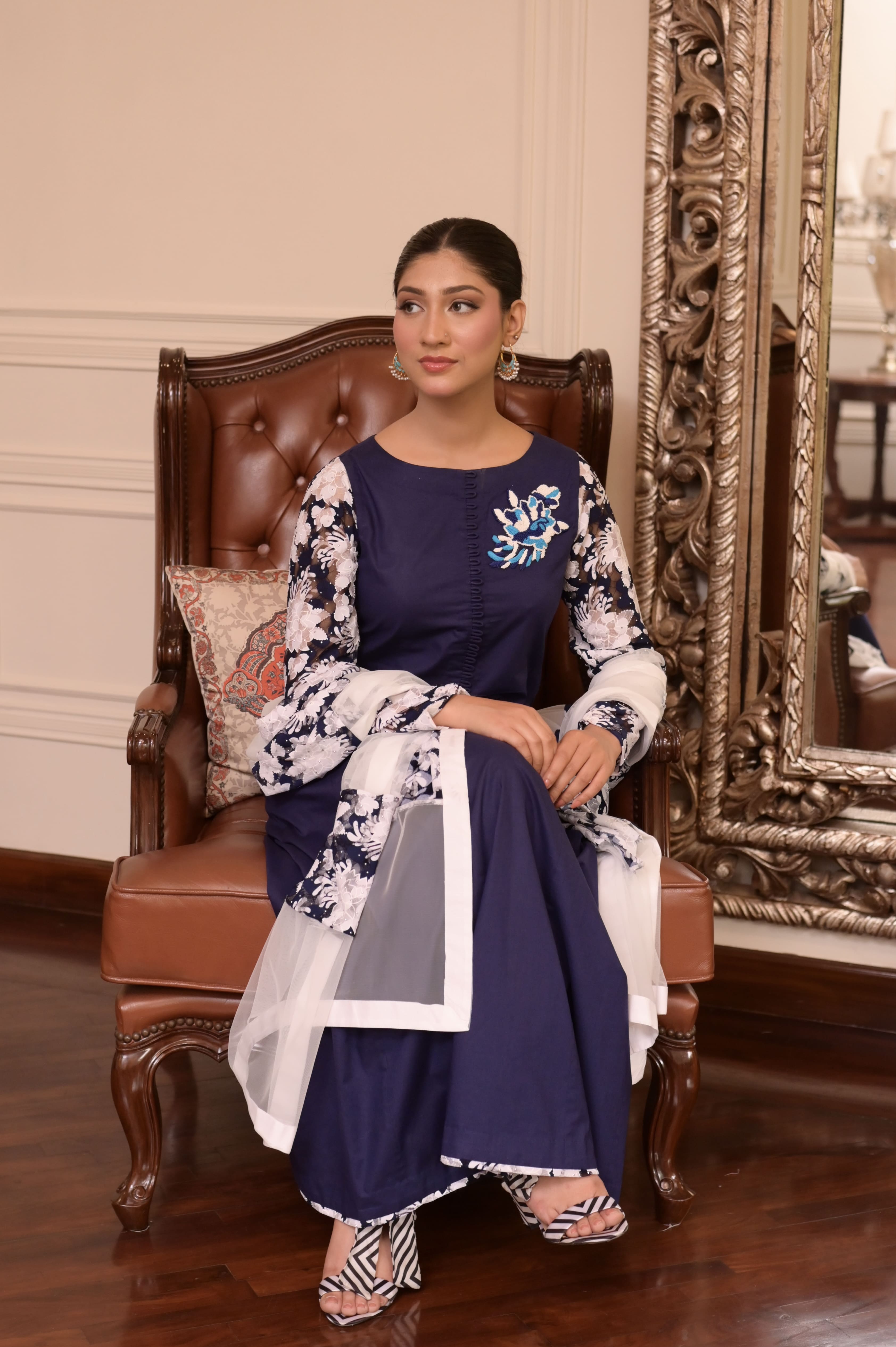 NAVY BLUE HAND-EMBROIDERED 2-PC DRESS