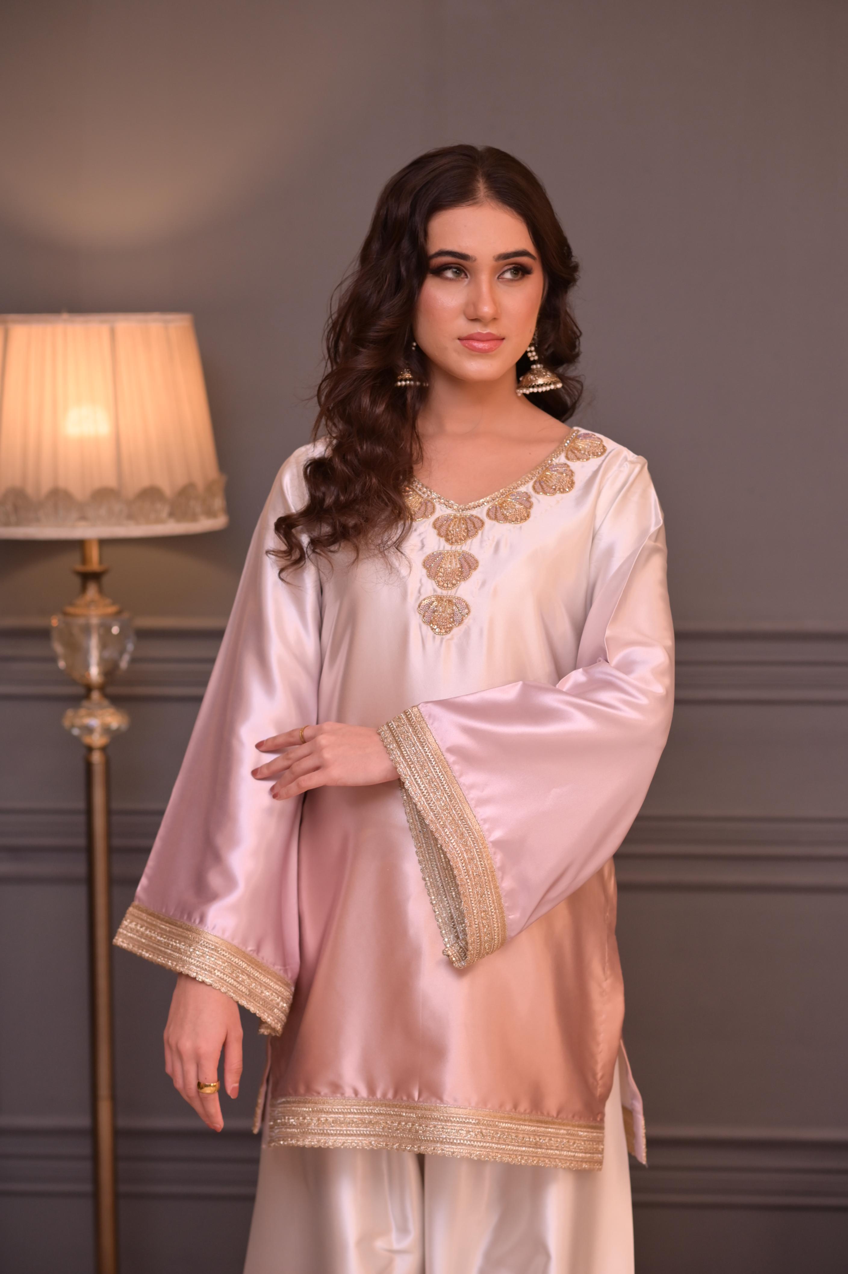 Blush Gold Ombré Silk Hand-Embellished 3-Pc Set