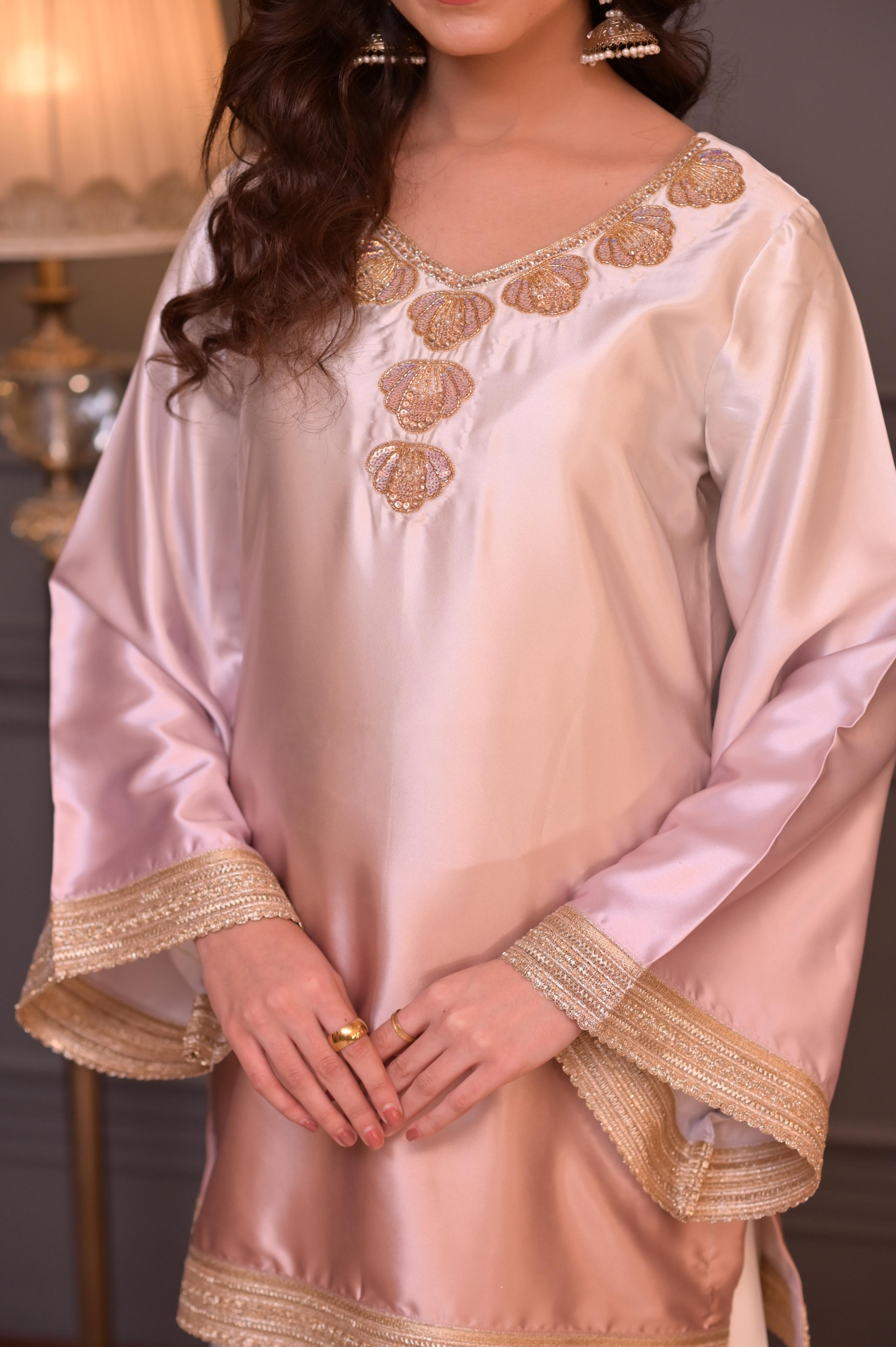 Blush Gold Ombré Silk Hand-Embellished 3-Pc Set