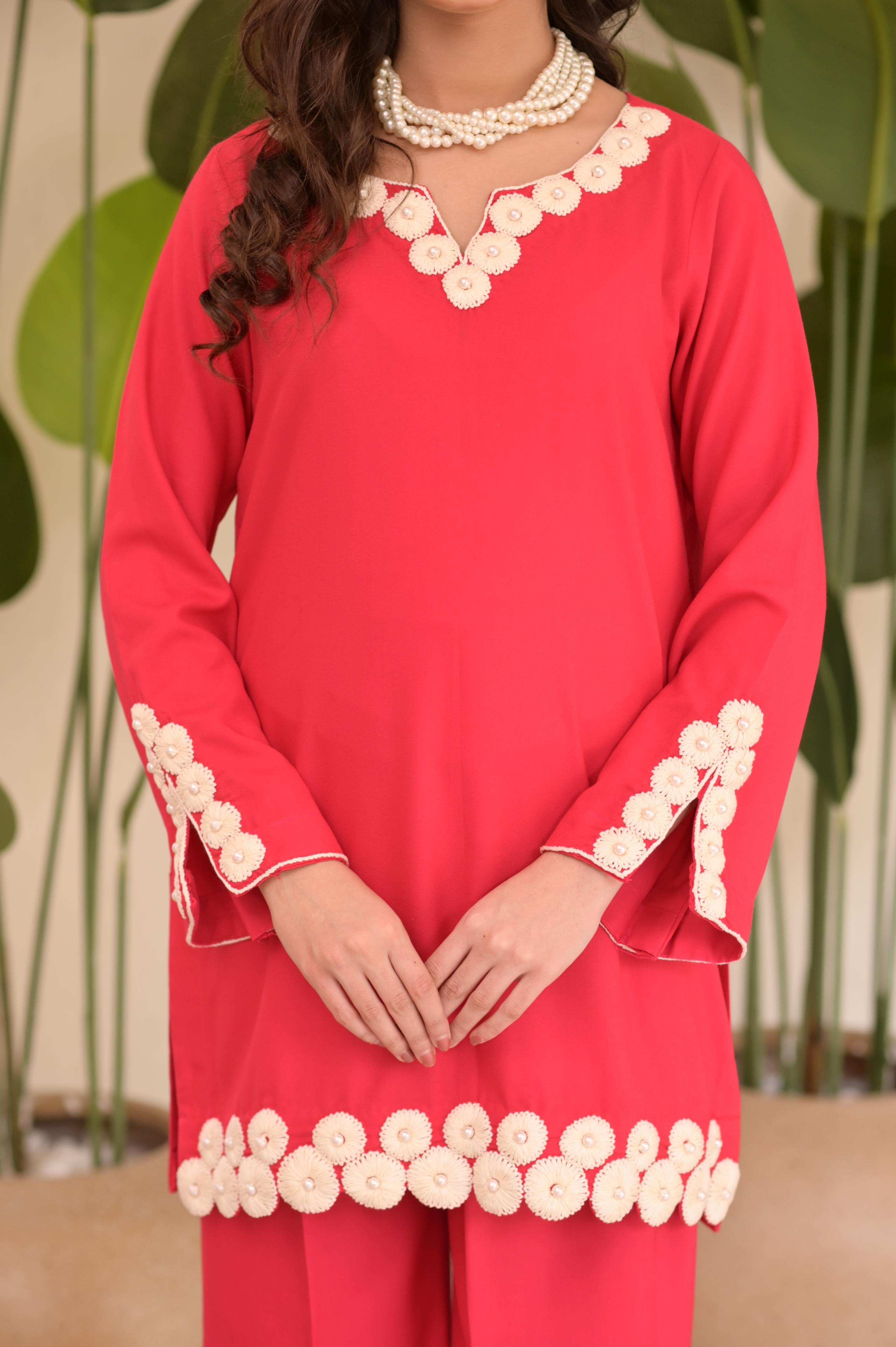 Rose Pink Hand-Embroidered 2-Pc Set